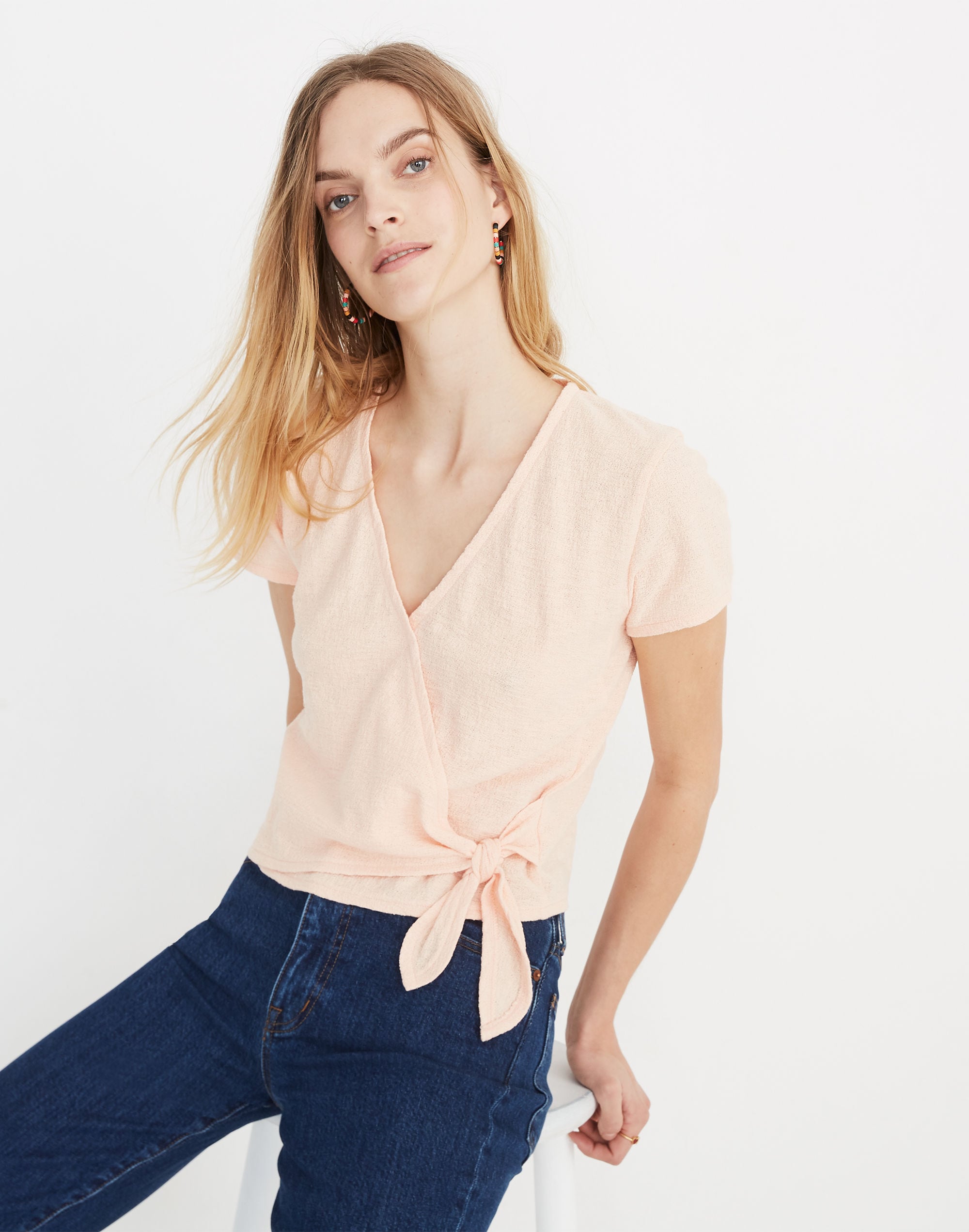 Texture &amp; Thread Wrap-Tie Top