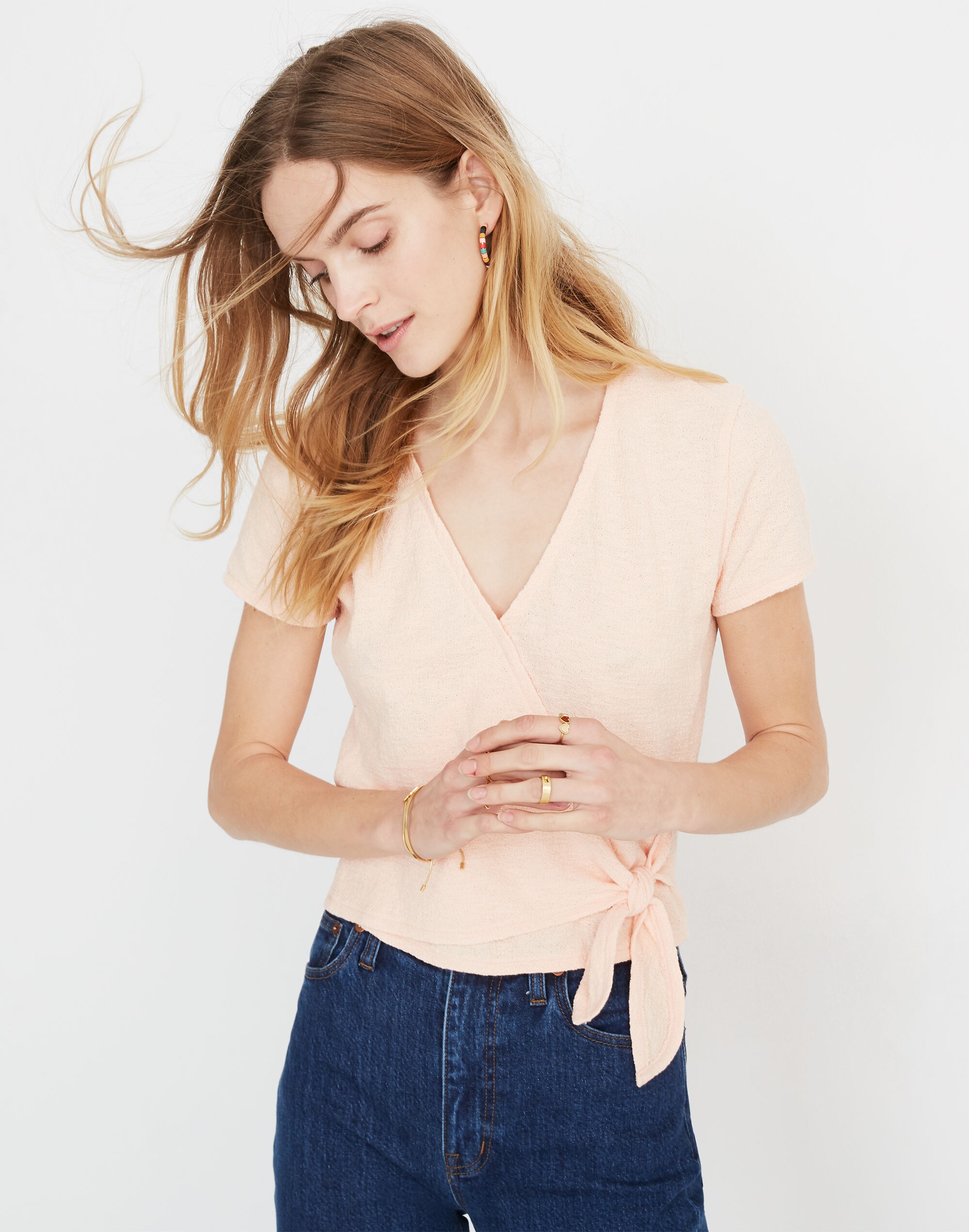 Texture &amp; Thread Wrap-Tie Top