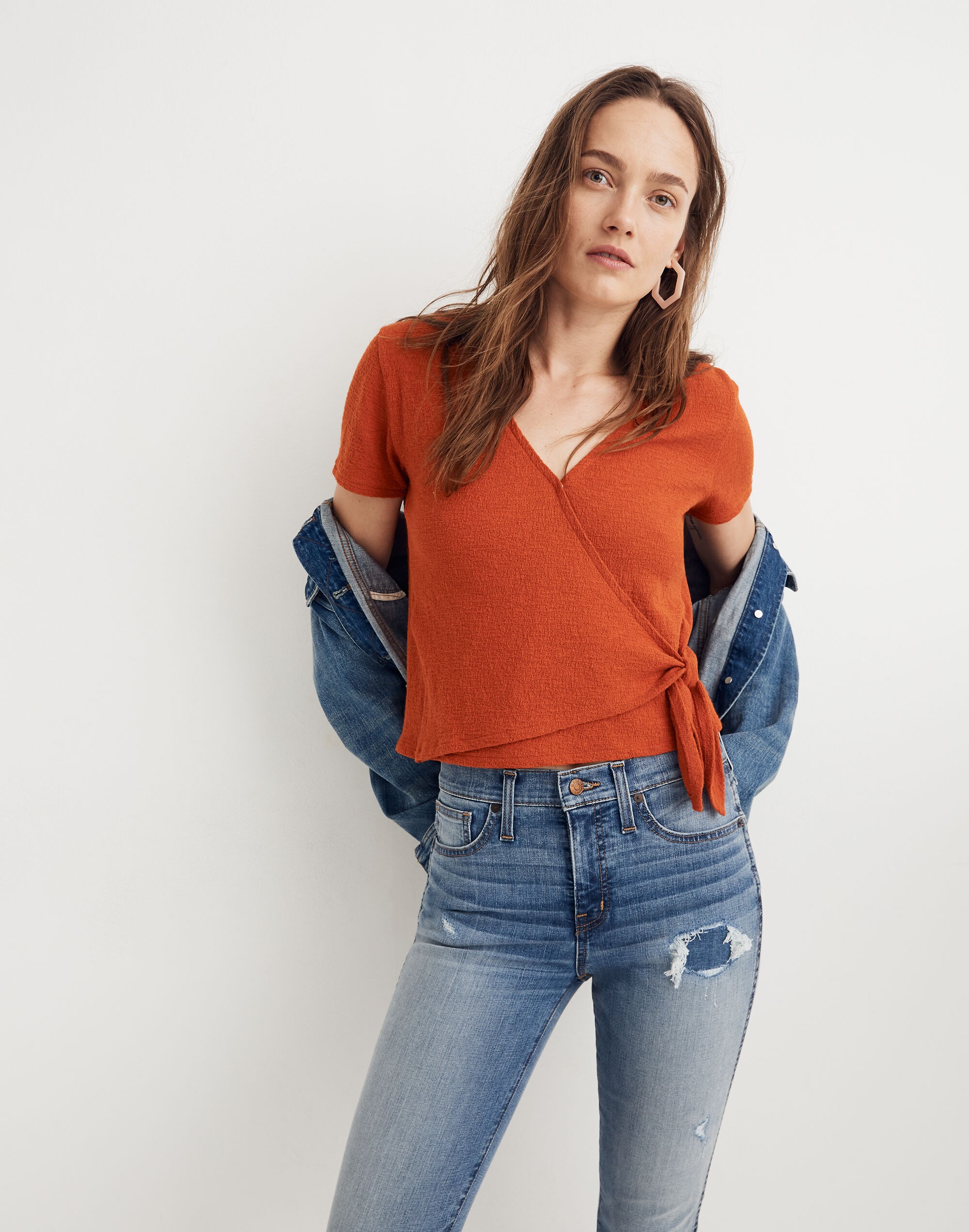 Texture &amp; Thread Wrap-Tie Top