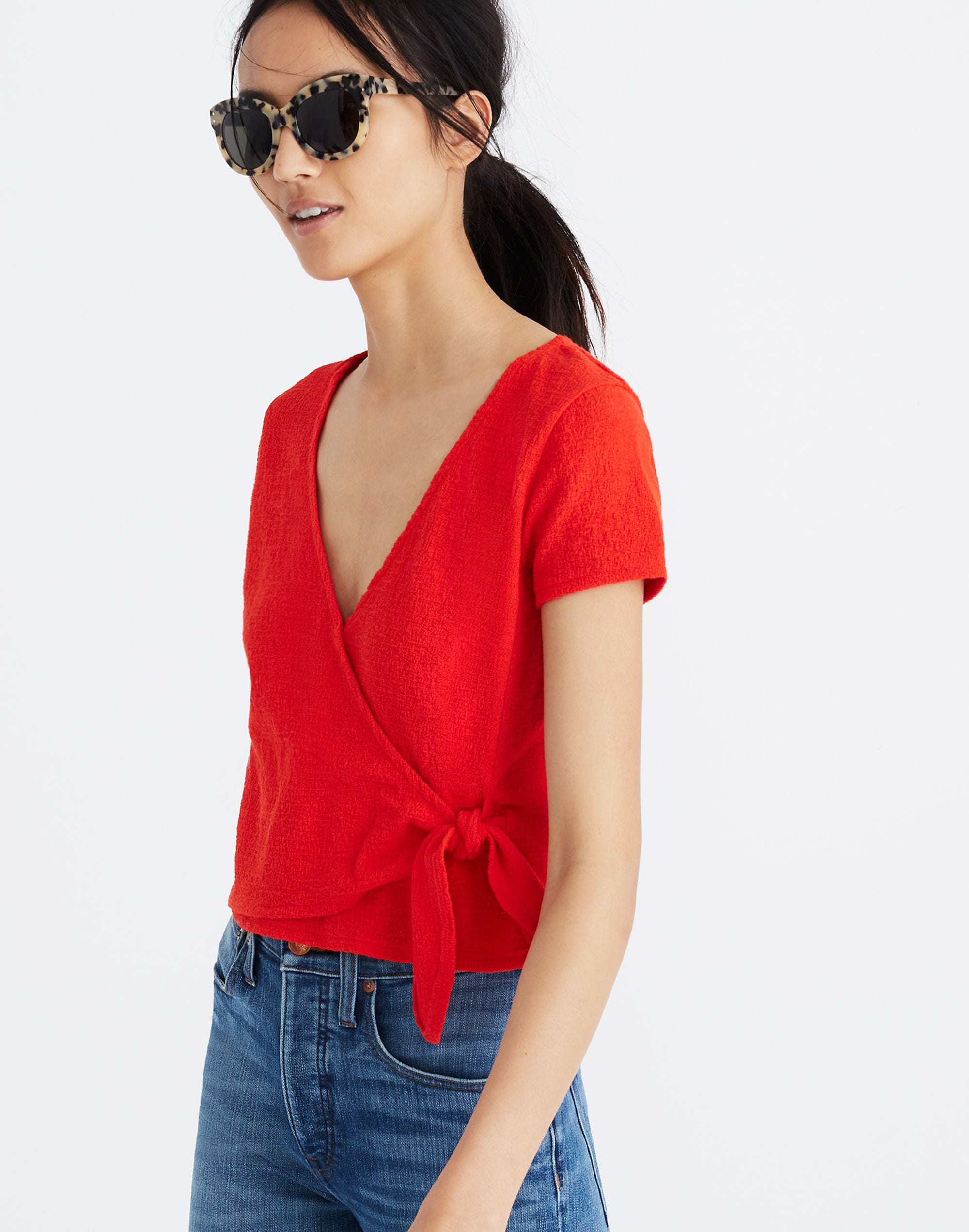 Texture &amp; Thread Wrap-Tie Top