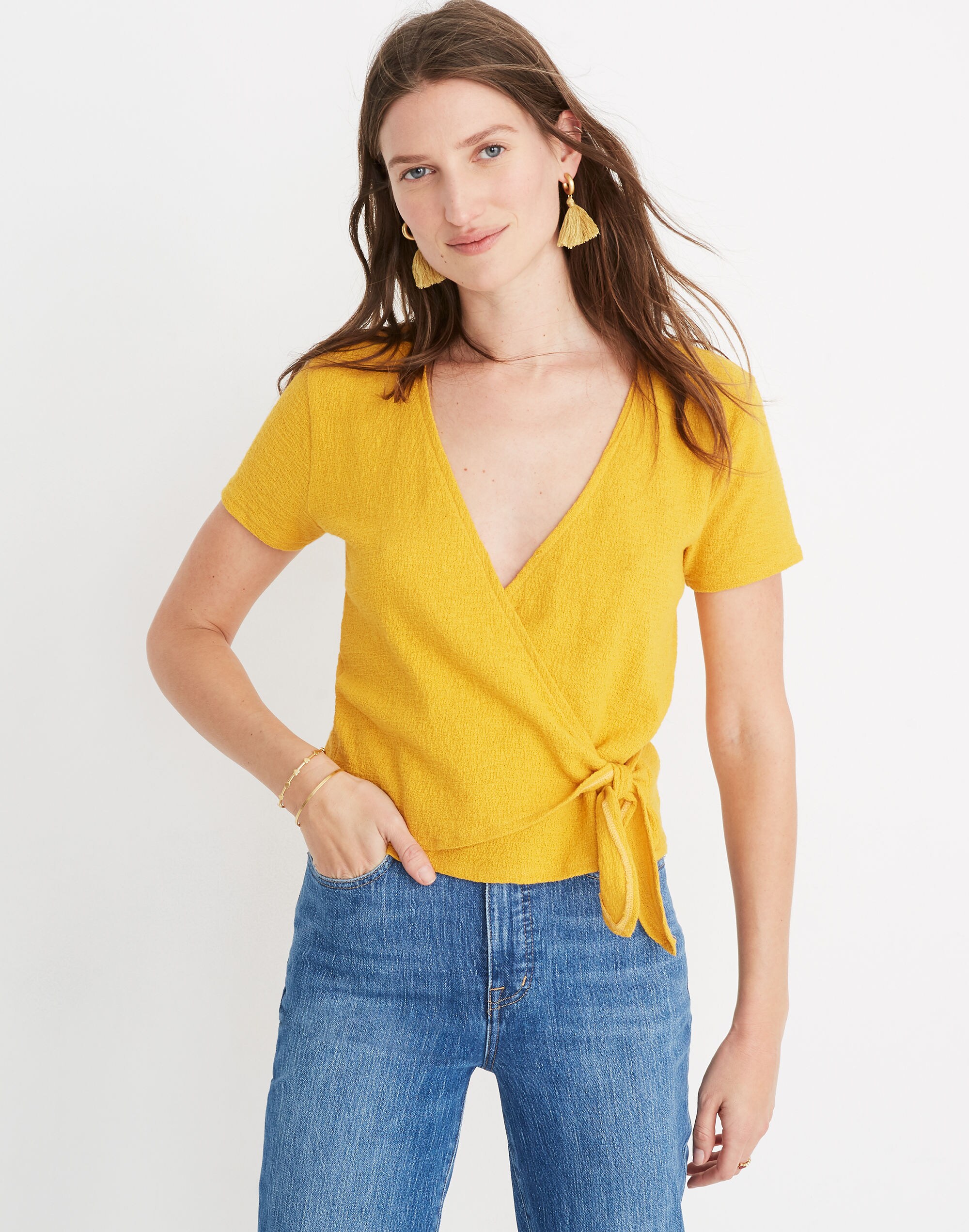 Texture &amp; Thread Wrap-Tie Top