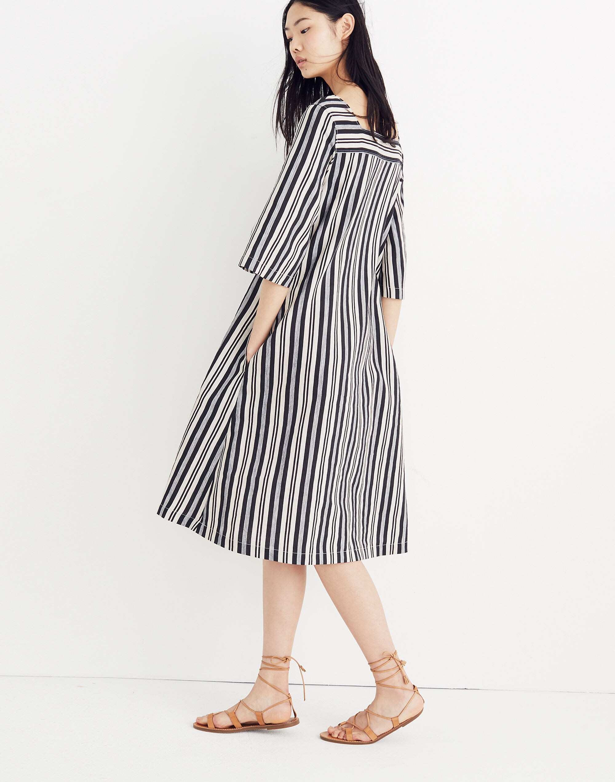 Square-Neck Midi Dress in Evelyn Stripe