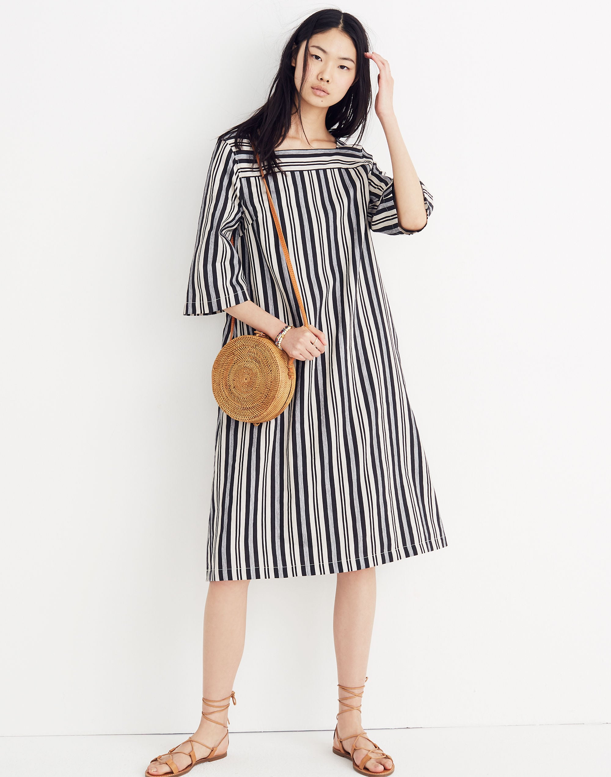 square-neck midi dress in evelyn stripe
