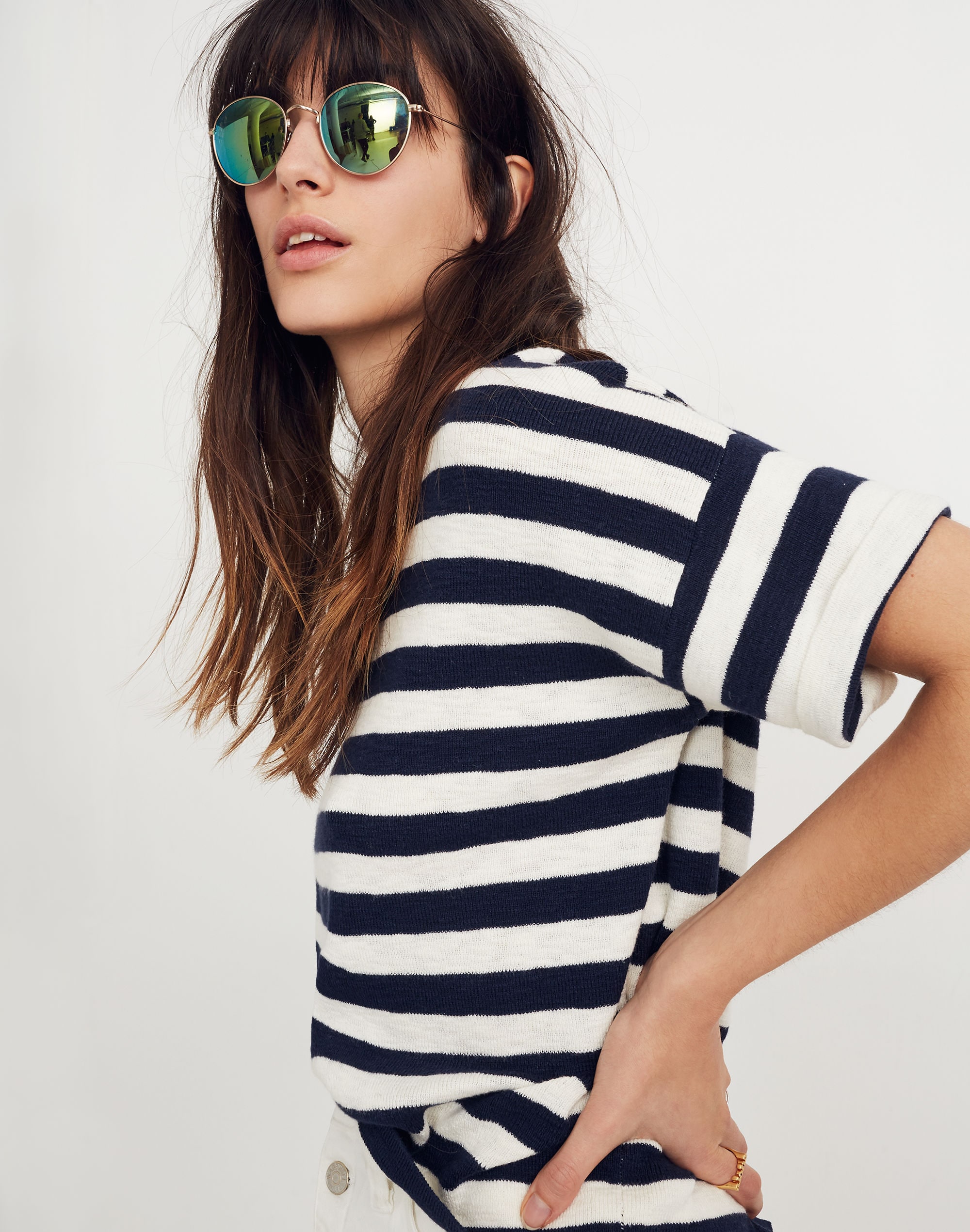 Boxy Sweater Tee in Kelley Stripe