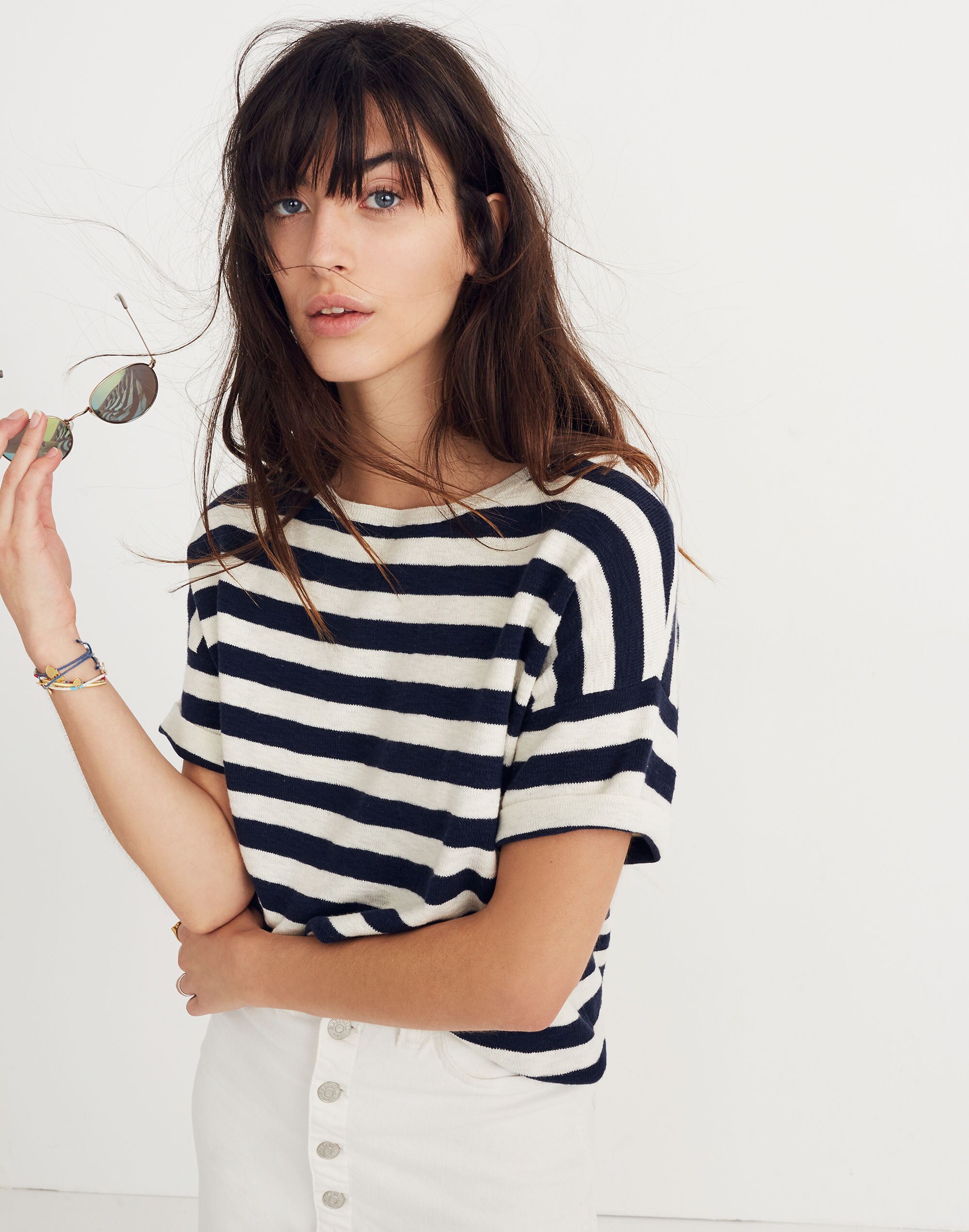 Boxy Sweater Tee in Kelley Stripe
