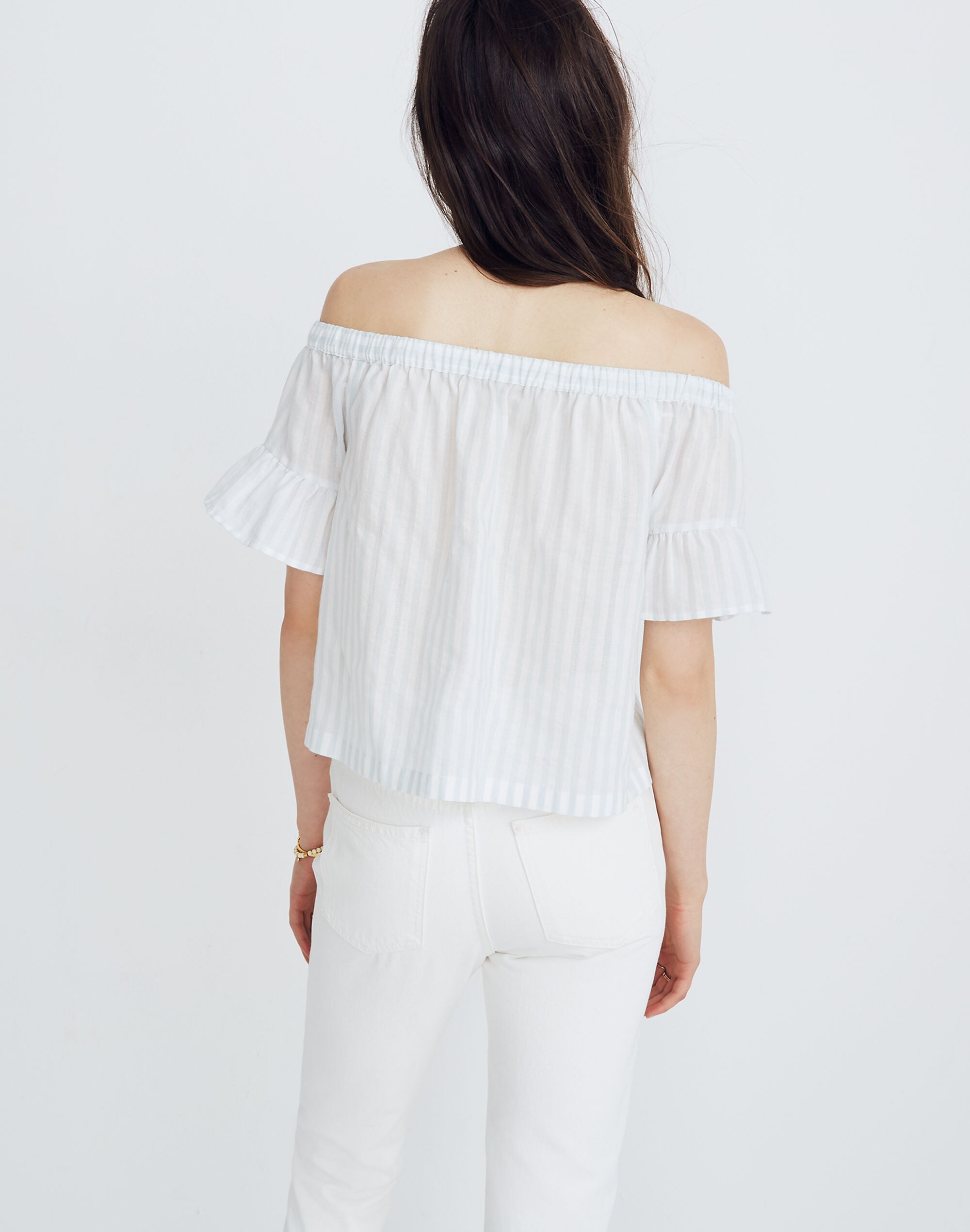 Striped Off-the-Shoulder Ruffle-Sleeve Top