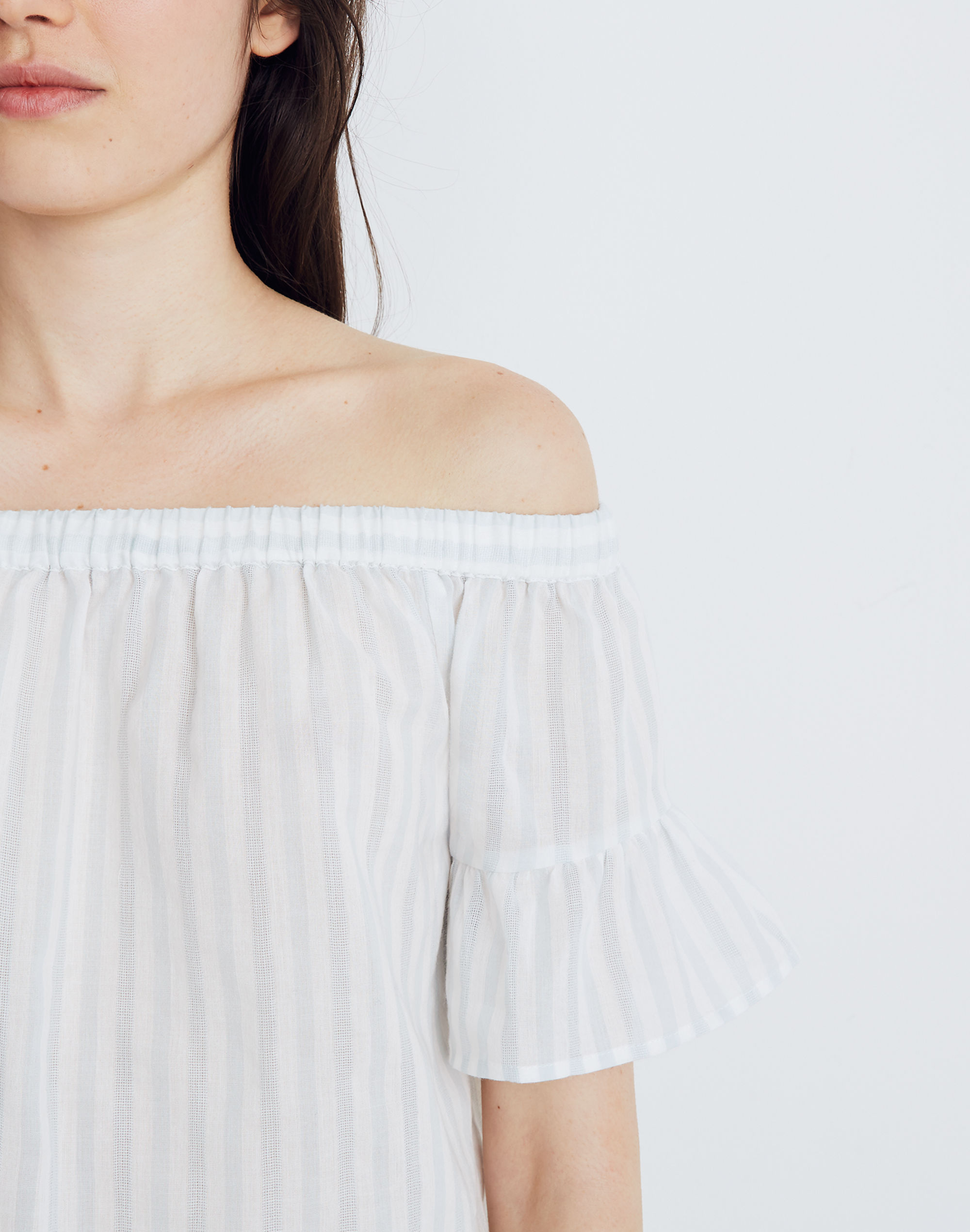 Striped Off-the-Shoulder Ruffle-Sleeve Top