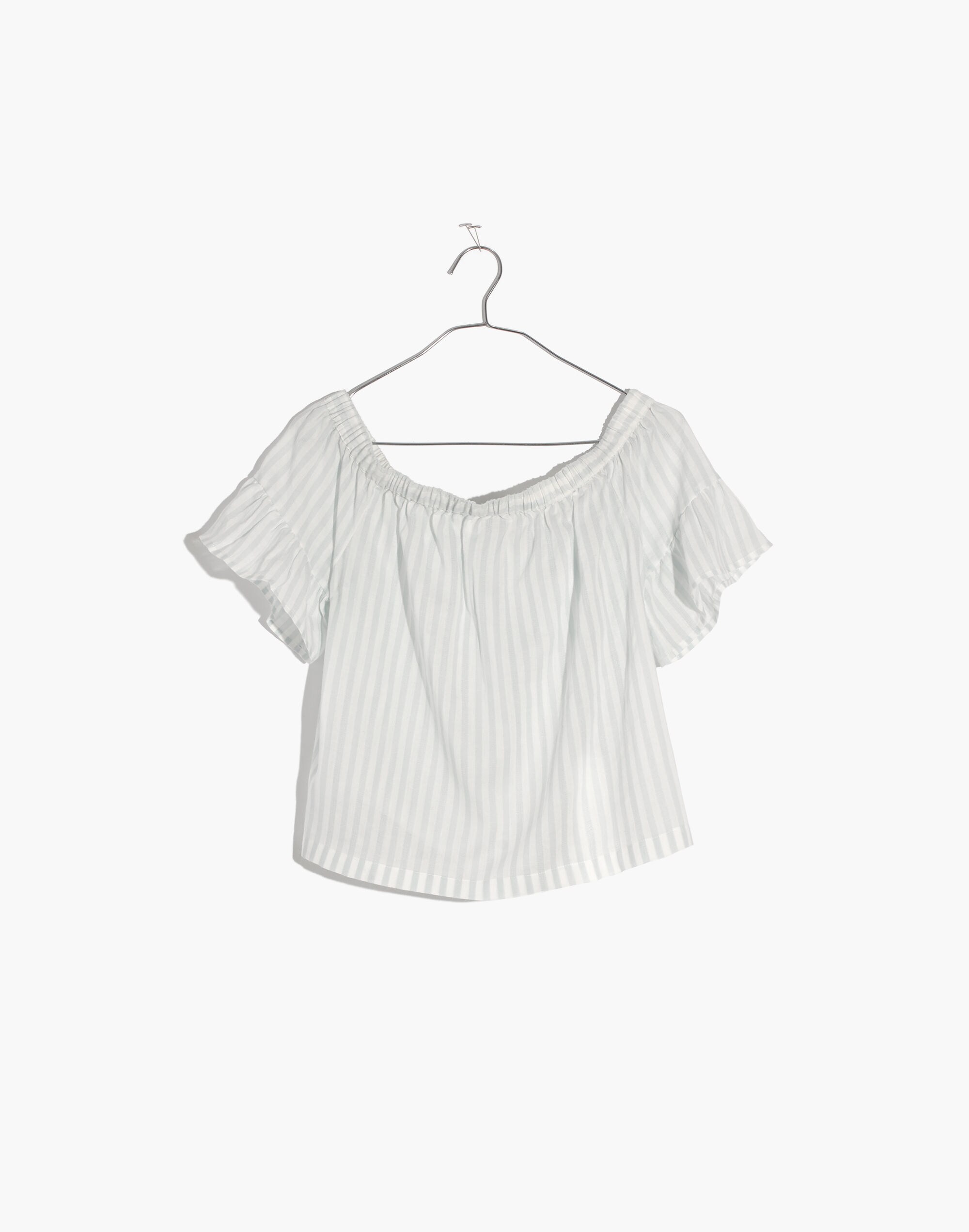 Striped Off-the-Shoulder Ruffle-Sleeve Top