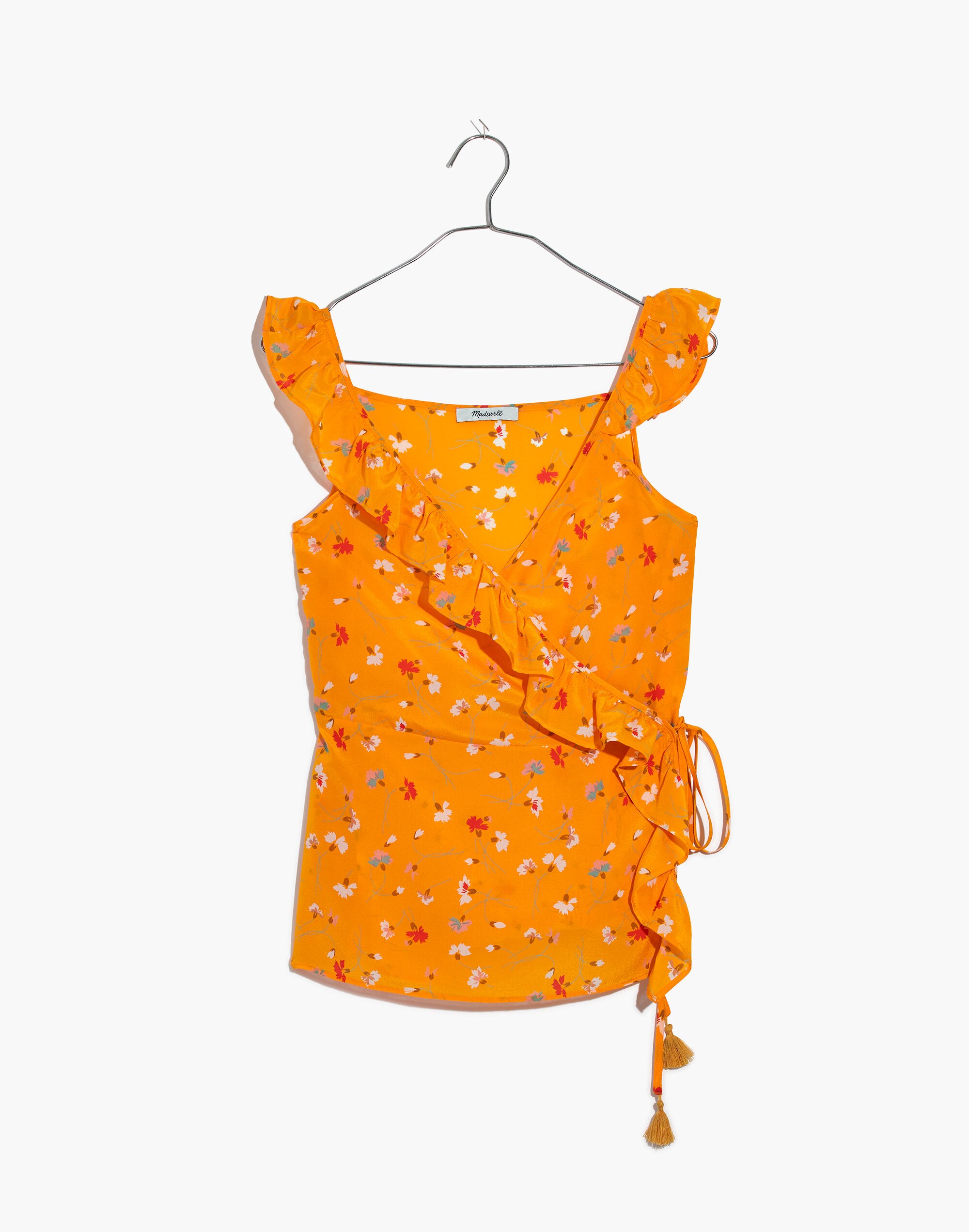 Silk Wrap Cami Top in Painted Carnations