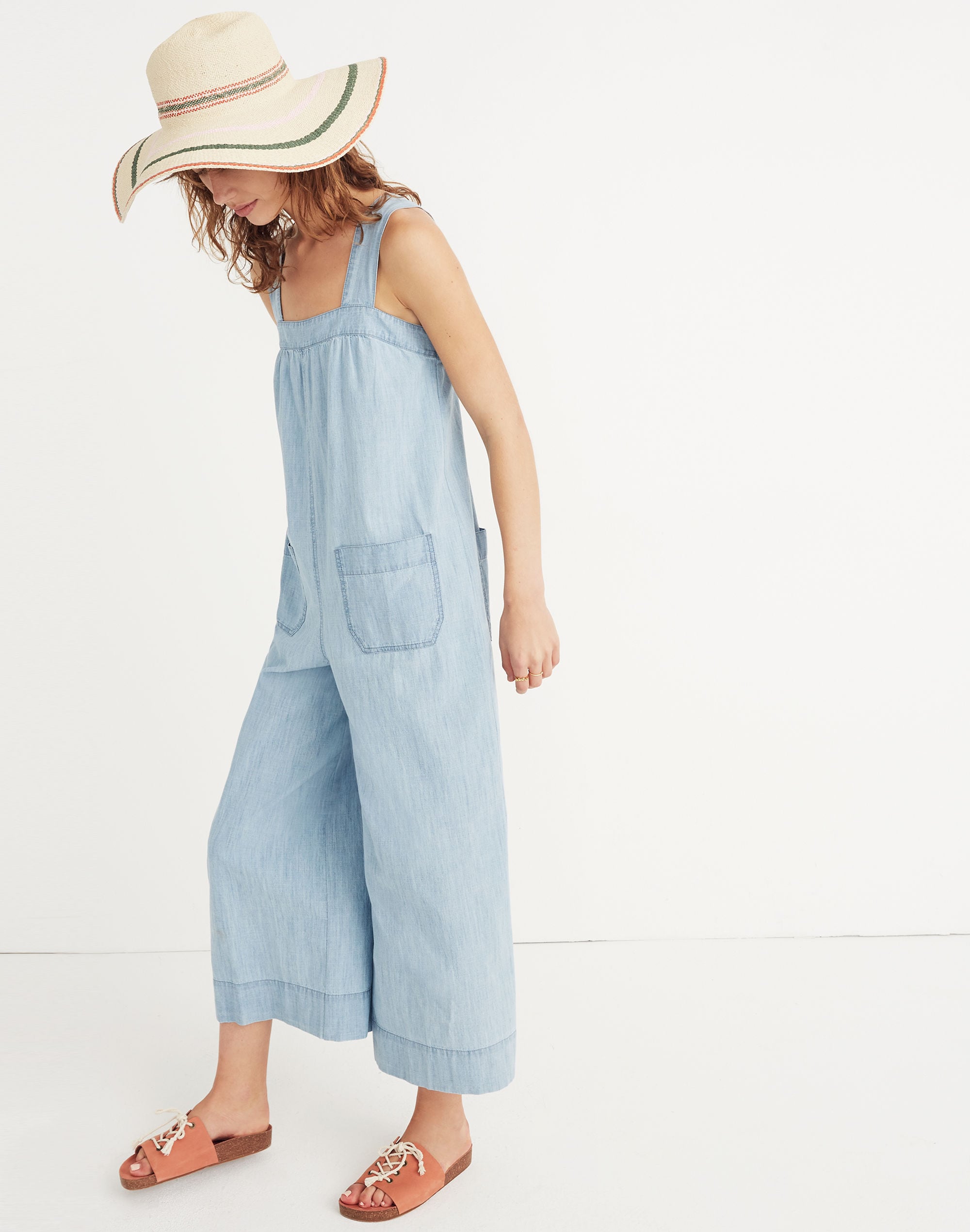 Chambray Wide-Leg Jumpsuit