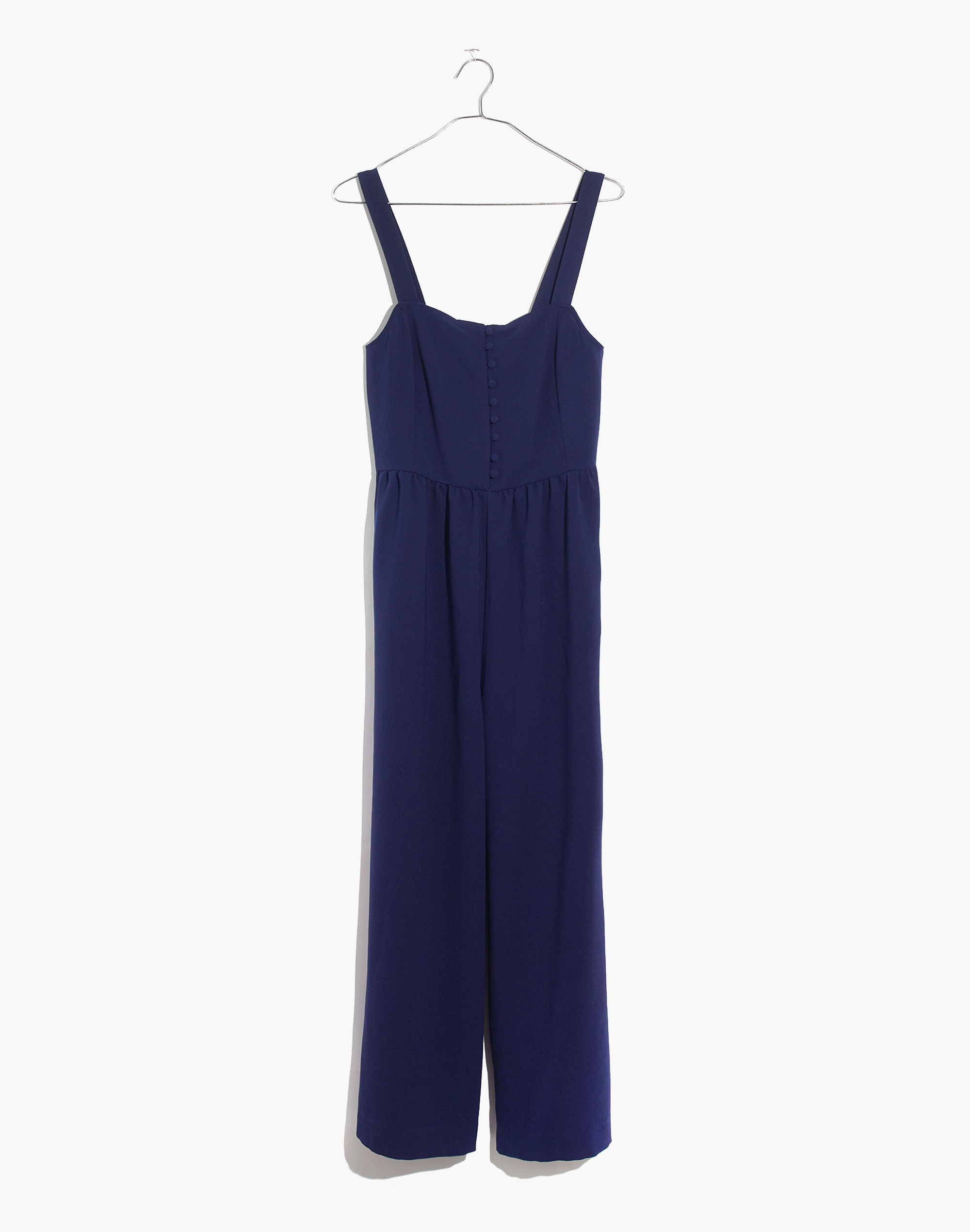 Smocked Button-Front Crop Jumpsuit