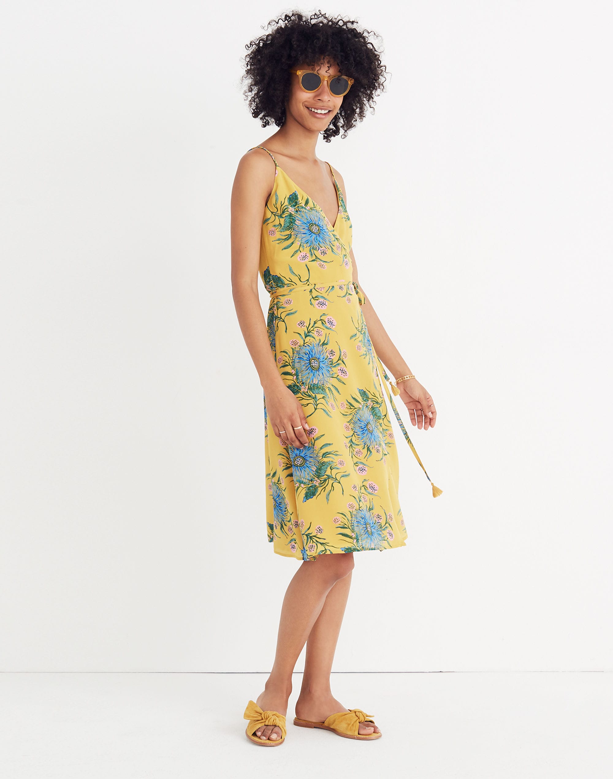 silk wrap dress in painted blooms