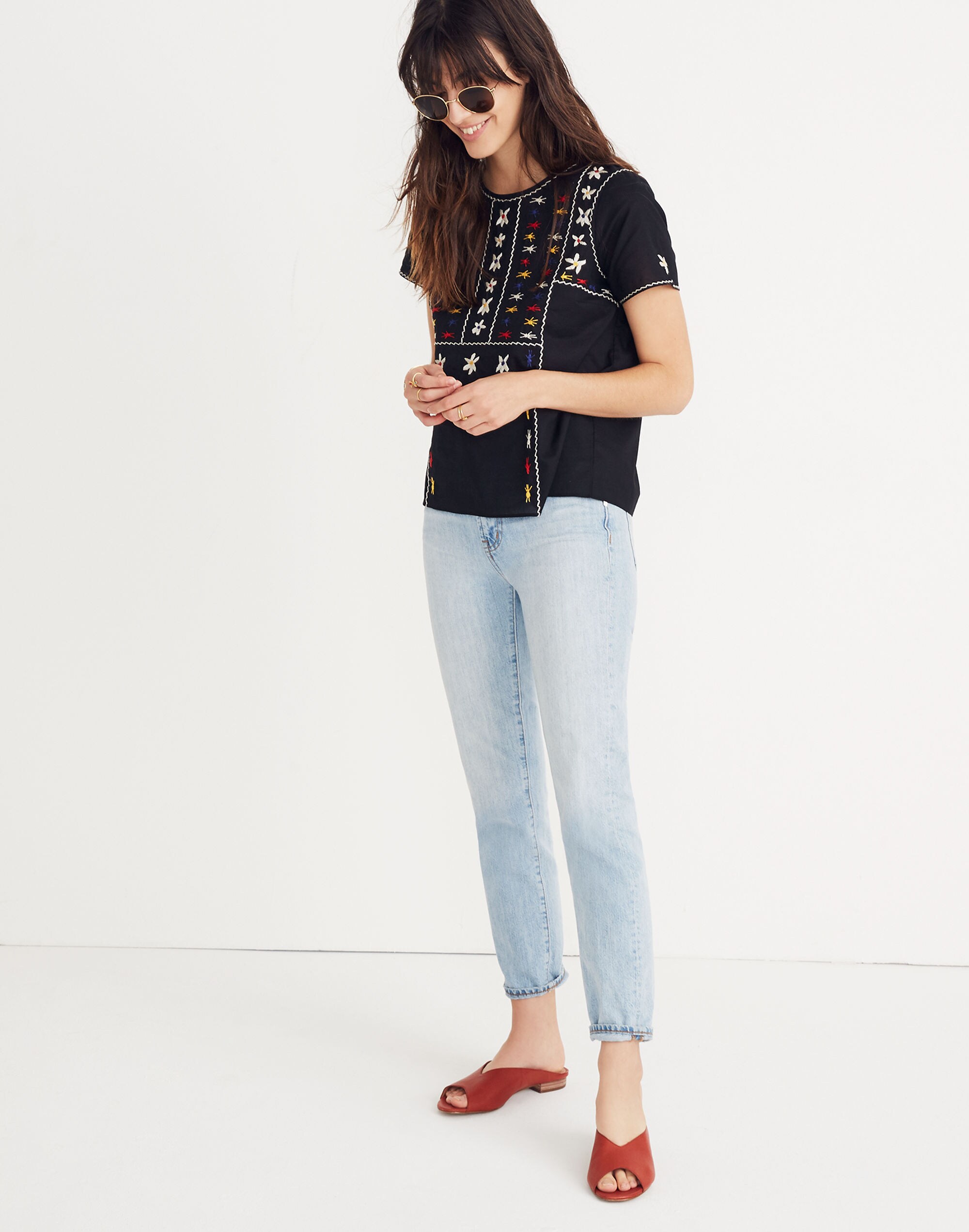Embroidered Tie-Back Cutout Top
