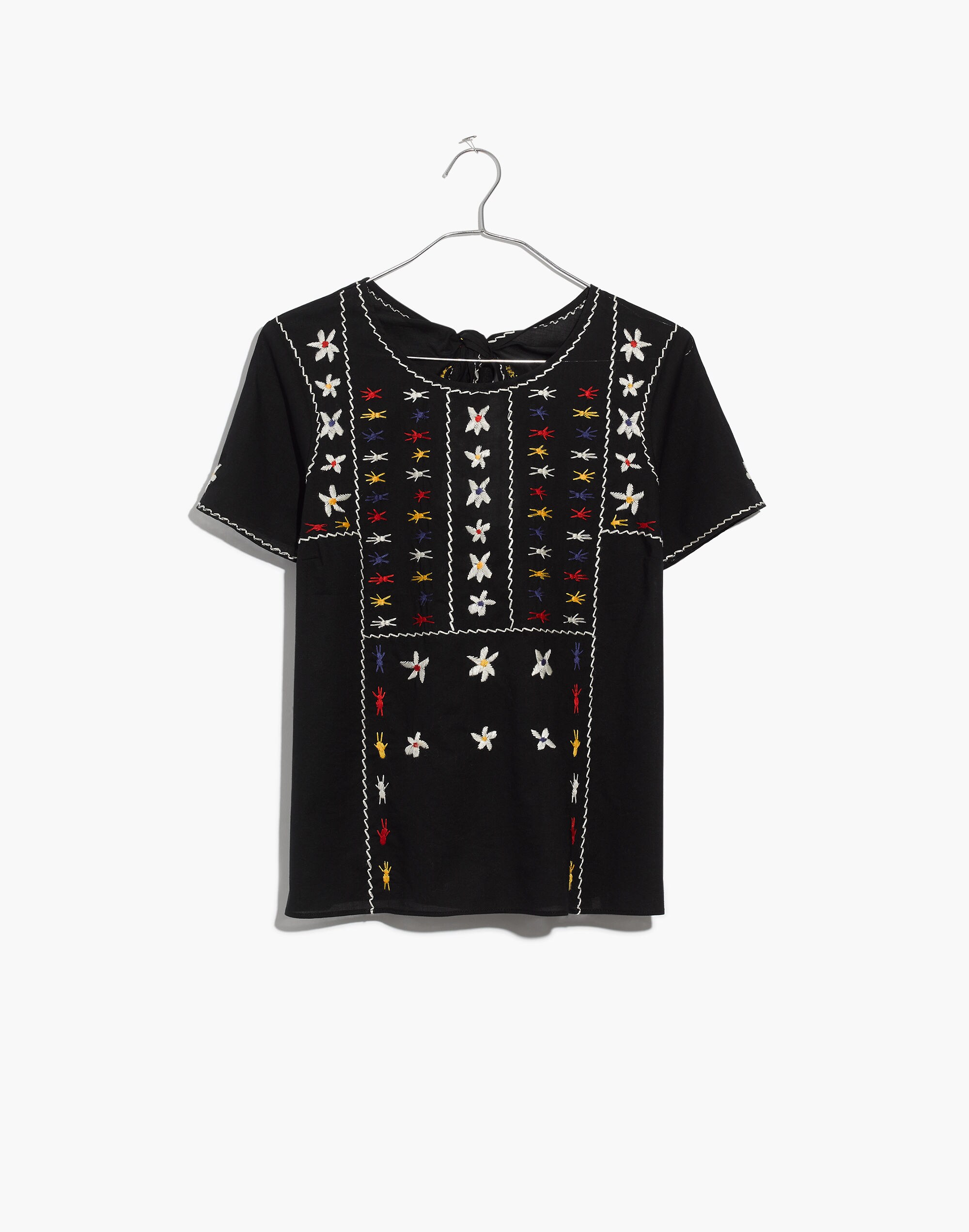 Embroidered Tie-Back Cutout Top