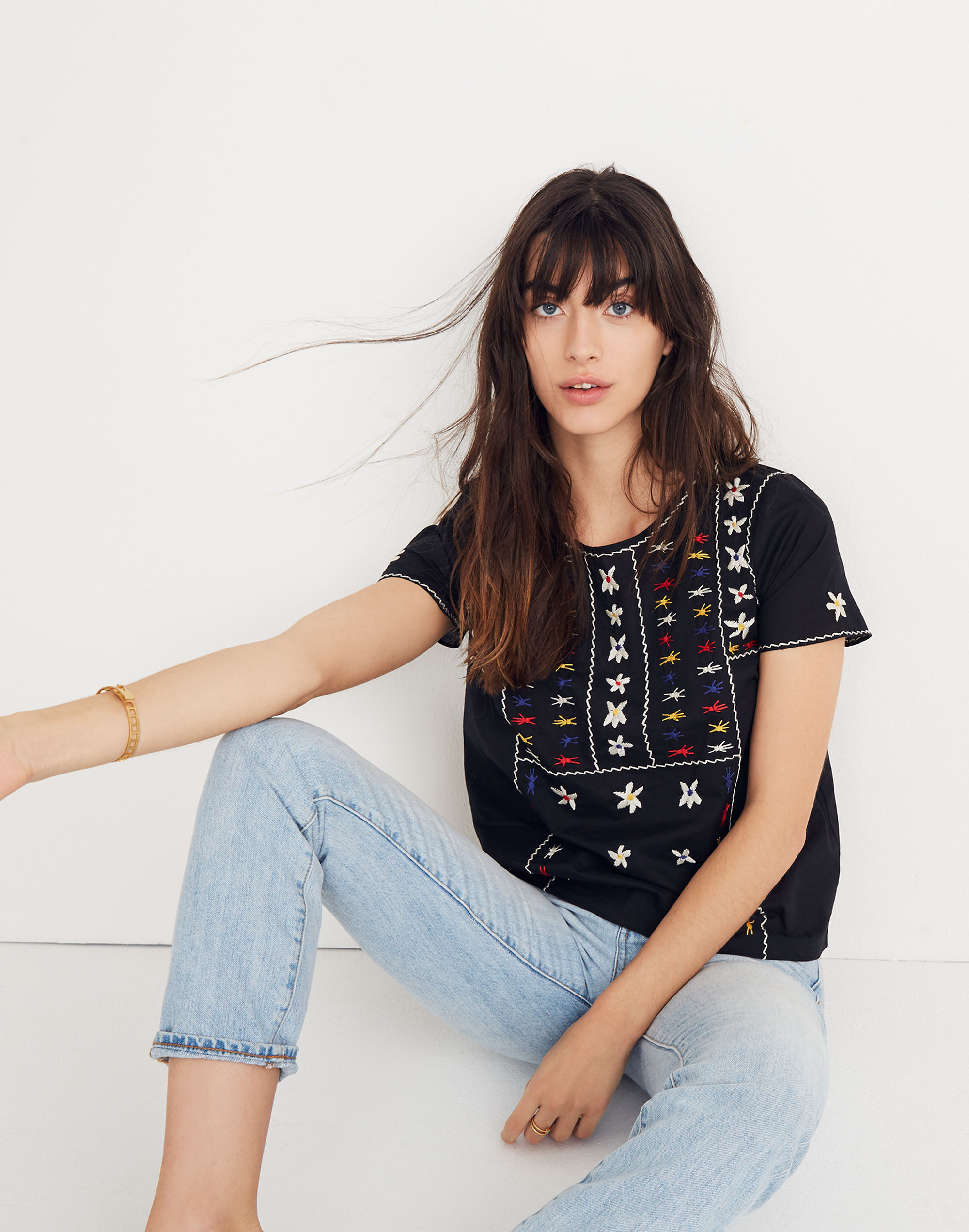 Embroidered Tie-Back Cutout Top