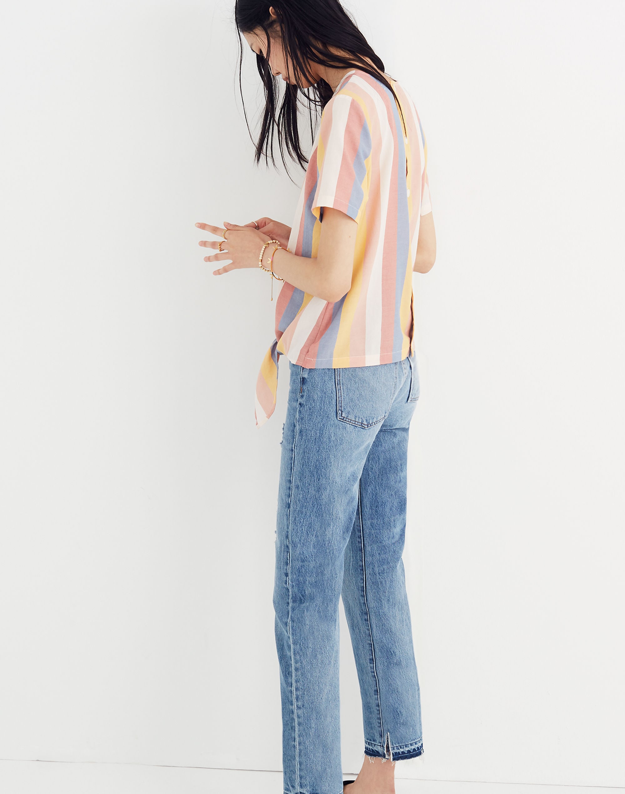 Button-Back Tie Tee in Sherbet Stripe