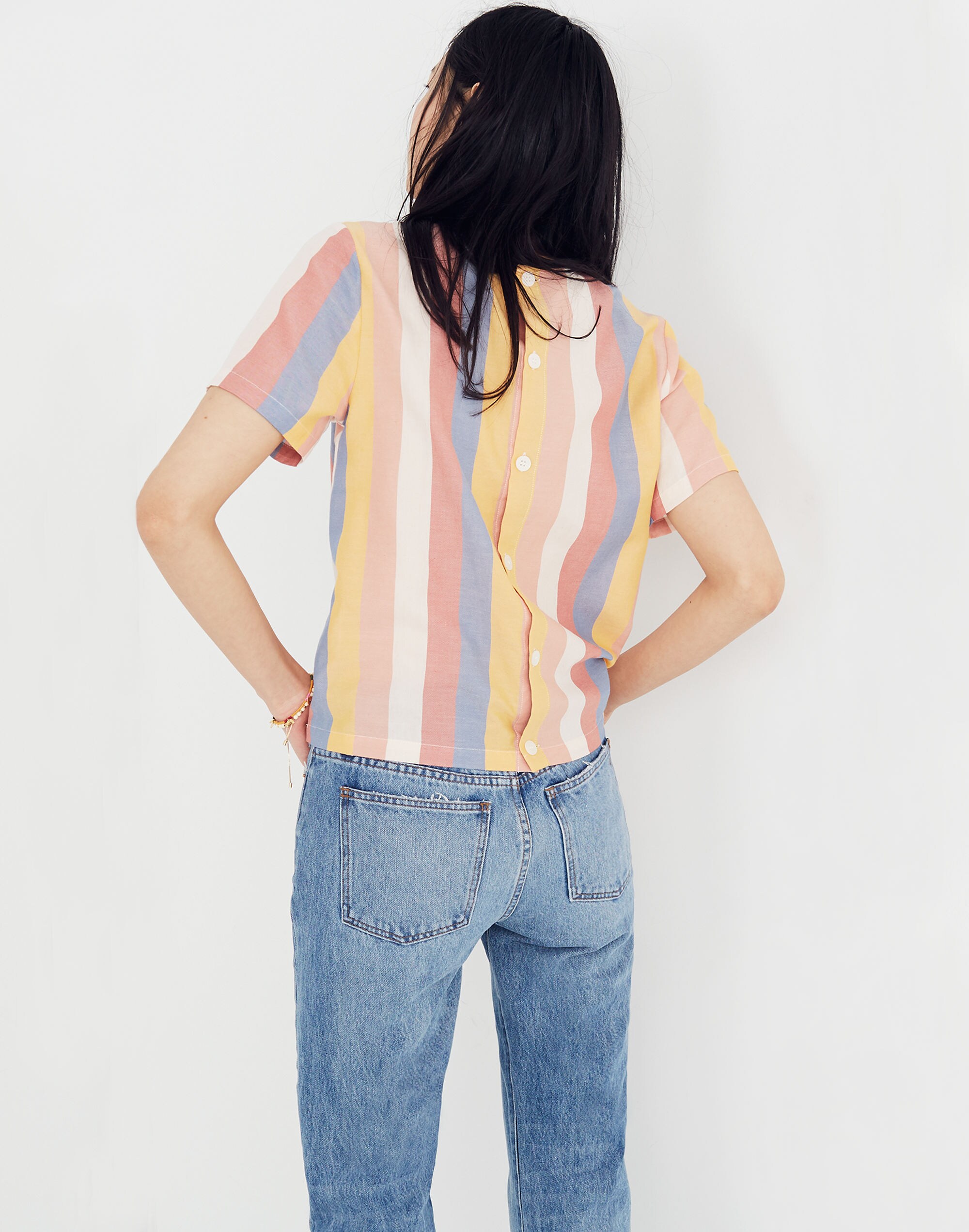 Button-Back Tie Tee in Sherbet Stripe