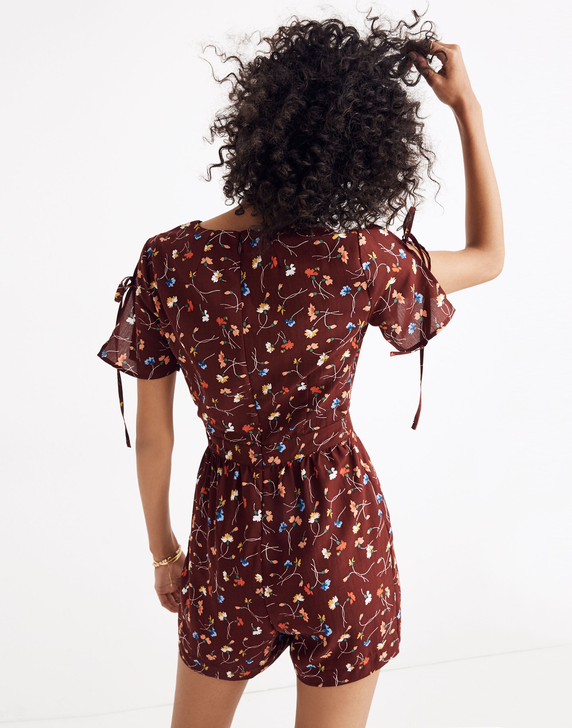 Button-Front Romper in Painted Carnations