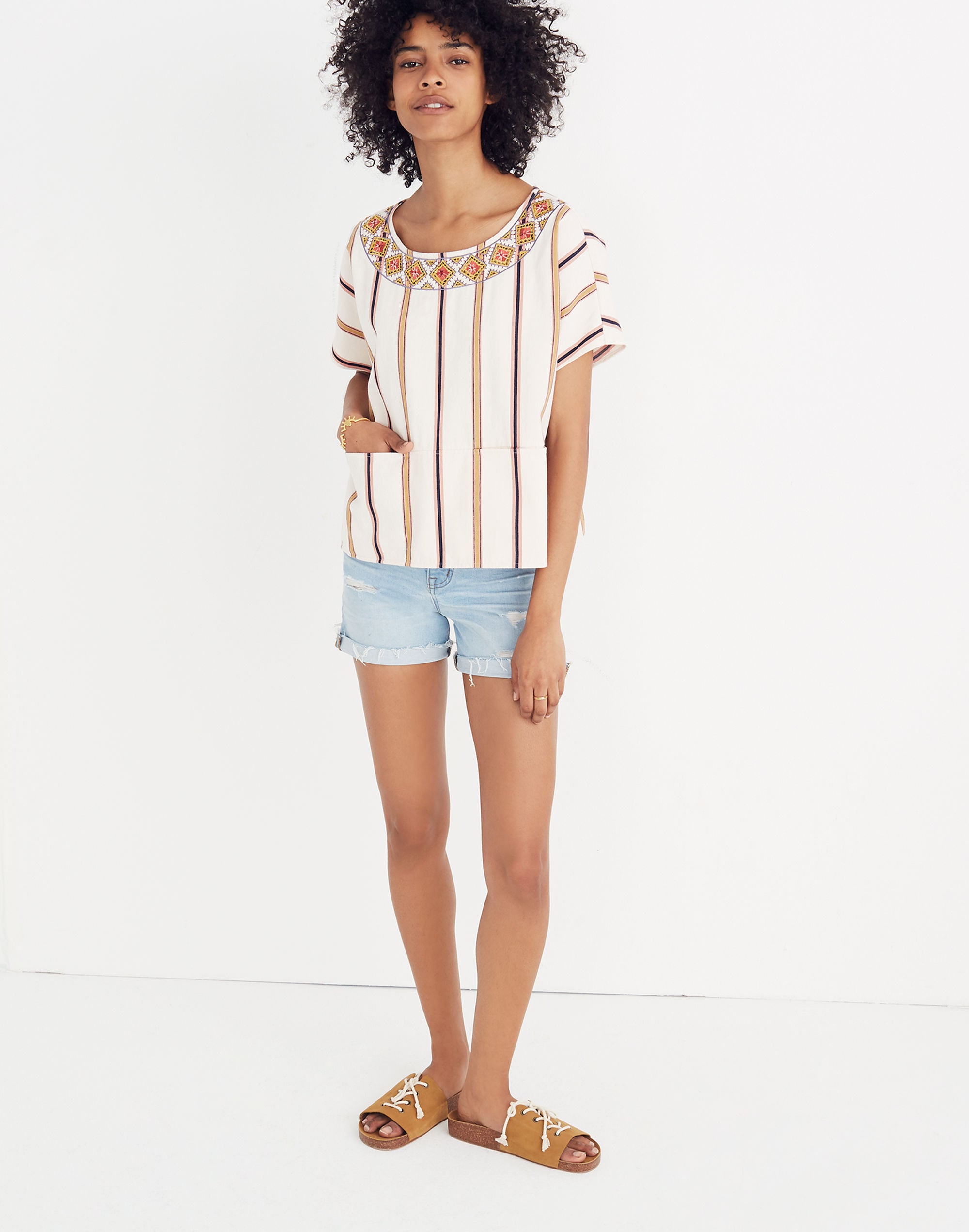 Embroidered Boxy Top in Rocco Stripe