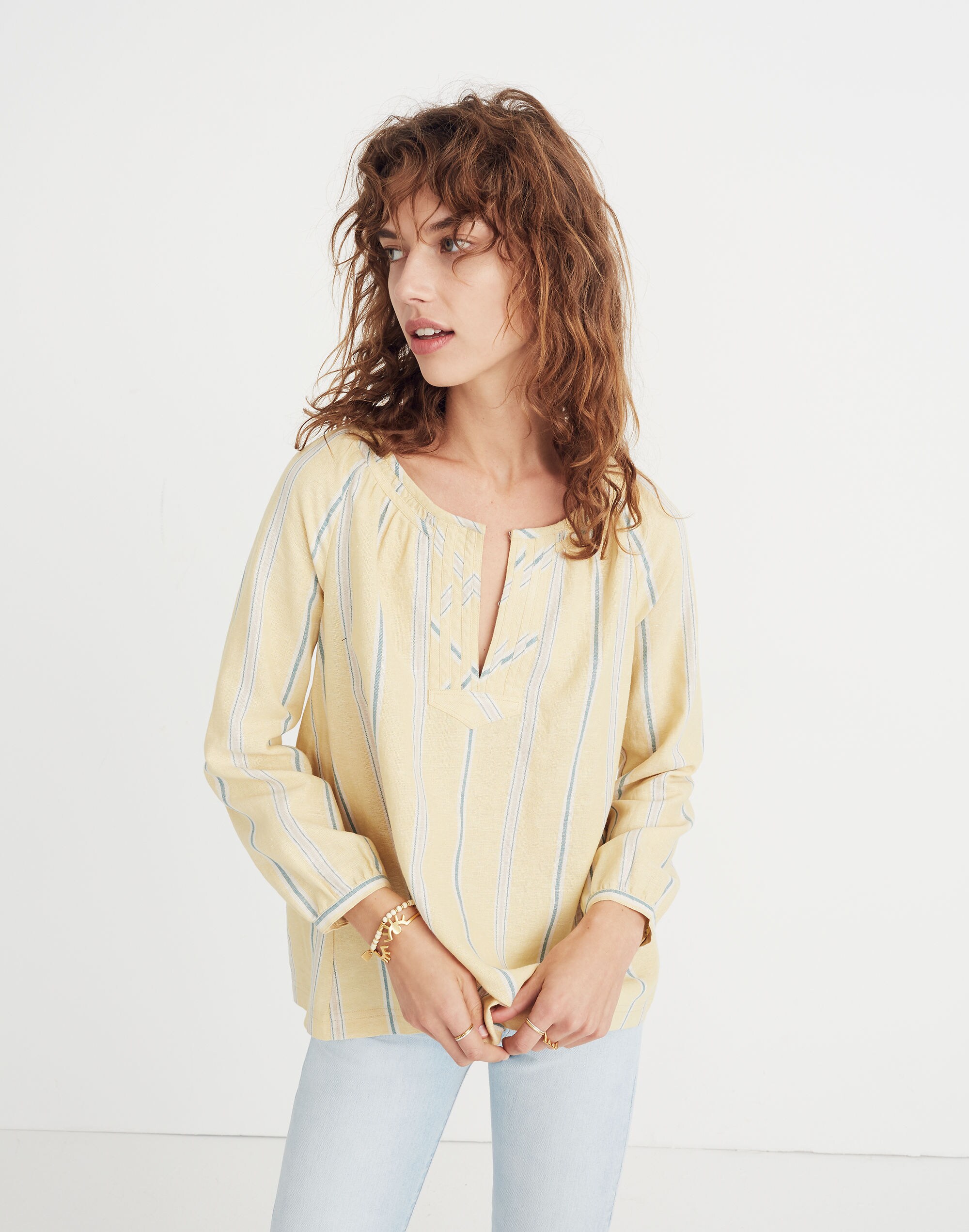 Tie-Back Peasant Top in Atlantic Stripe