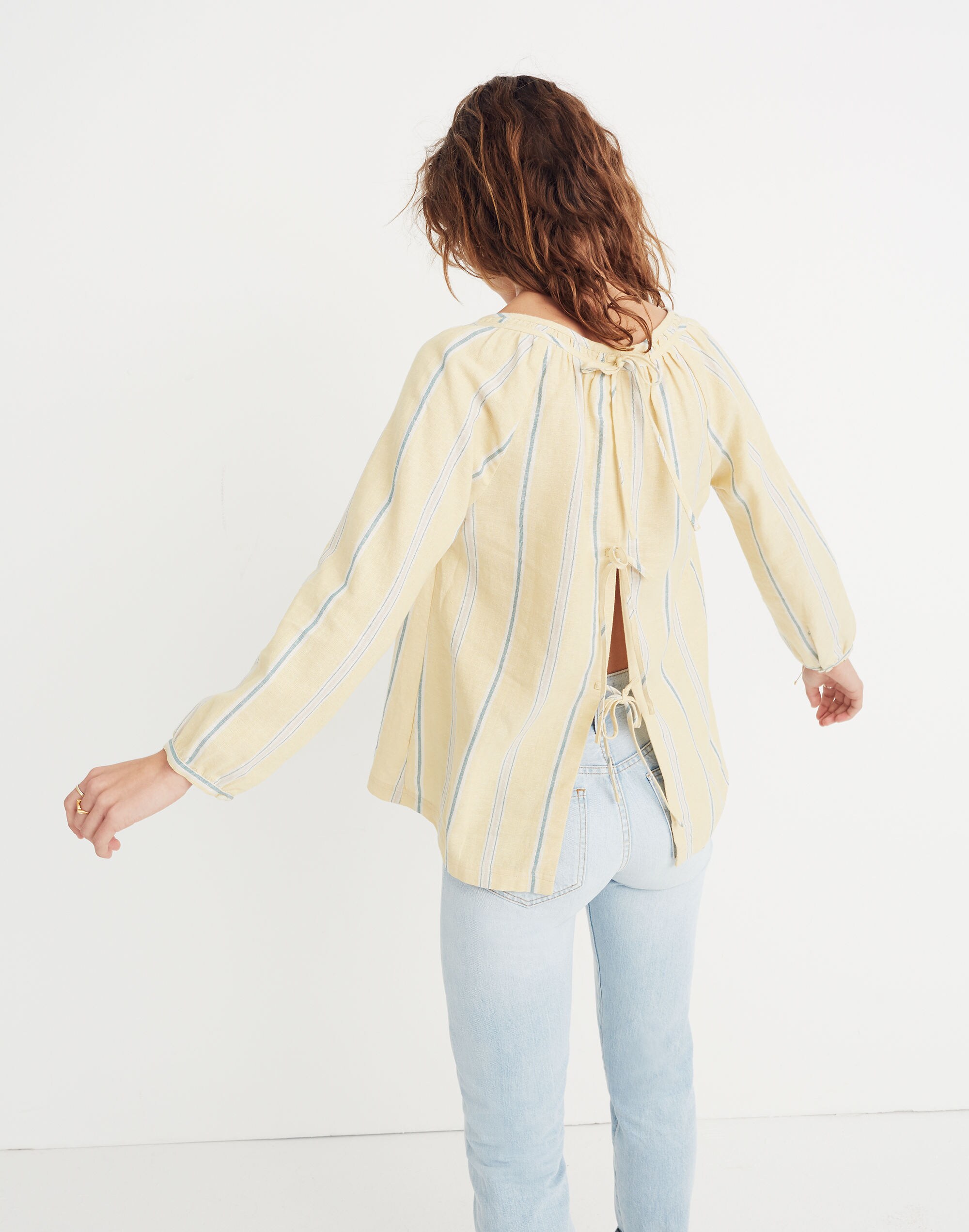 Tie-Back Peasant Top in Atlantic Stripe