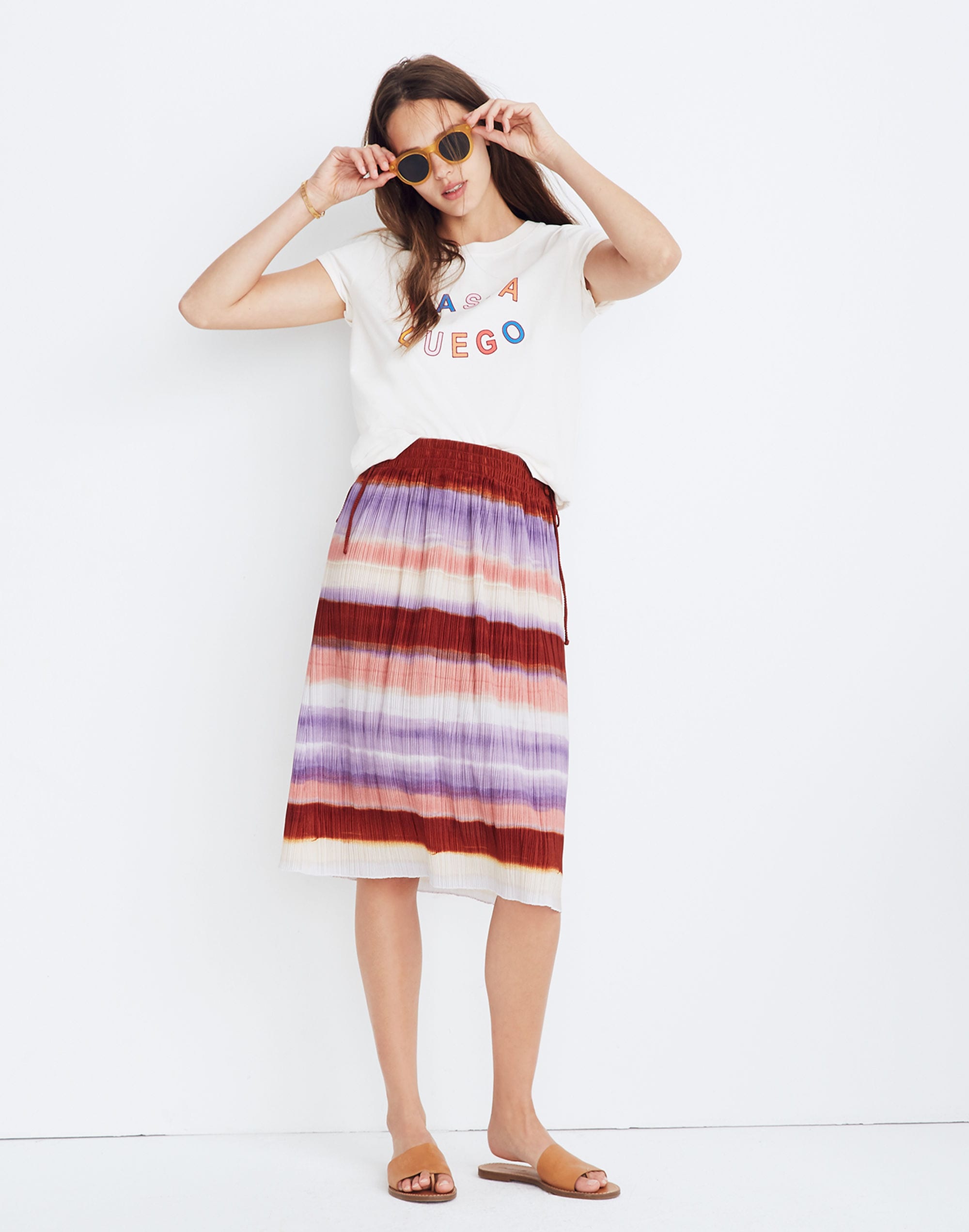 texture &amp; thread micropleat midi skirt in ombr&eacute; rainbow