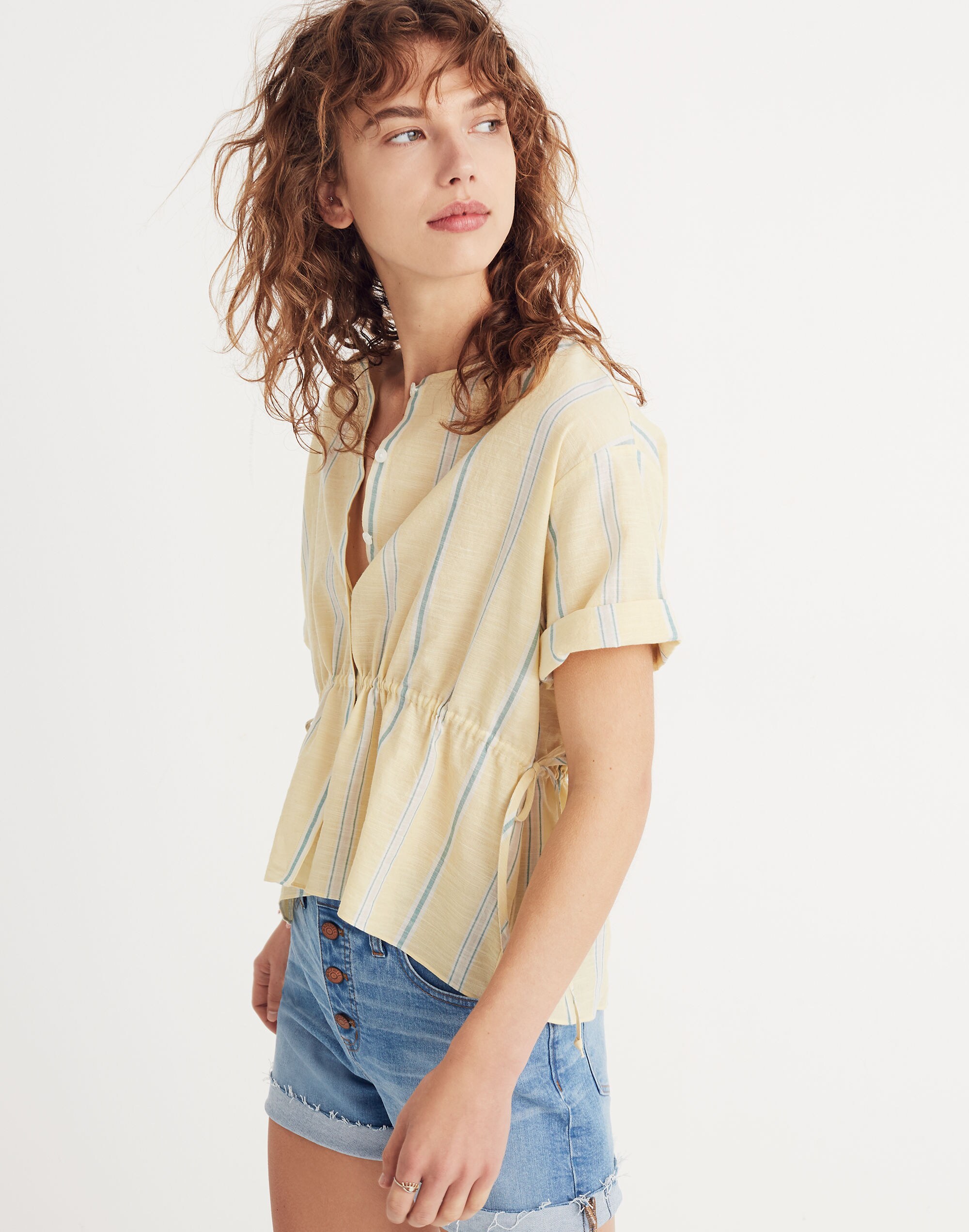 Drawstring-Waist Shirt in Atlantic Stripe