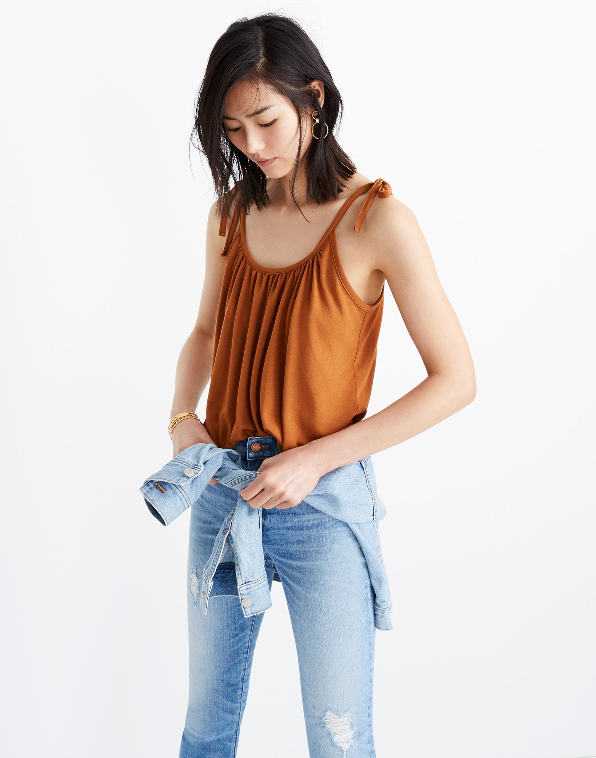 Gathered-Neck Tank Top