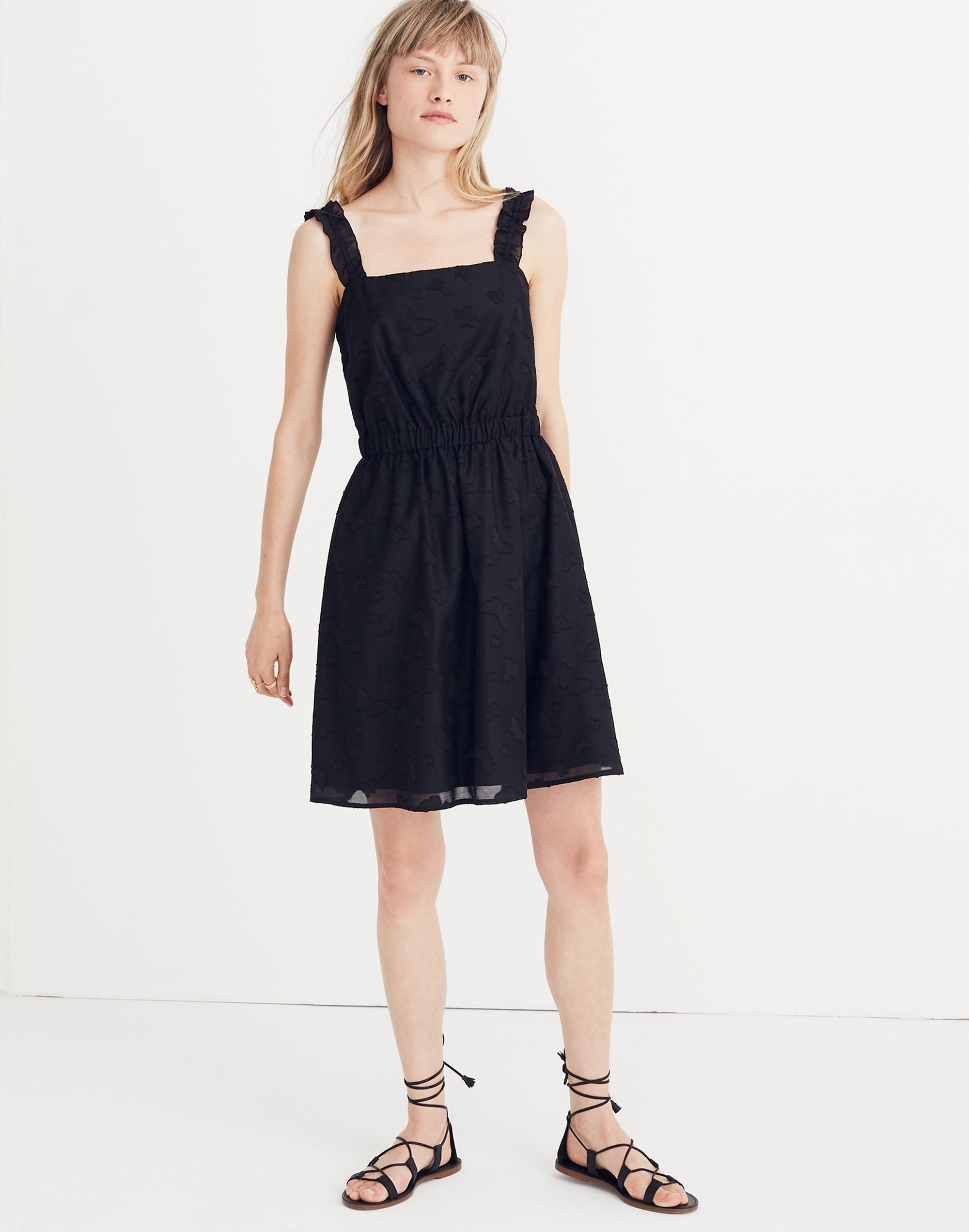 jacquard frill-strap mini dress