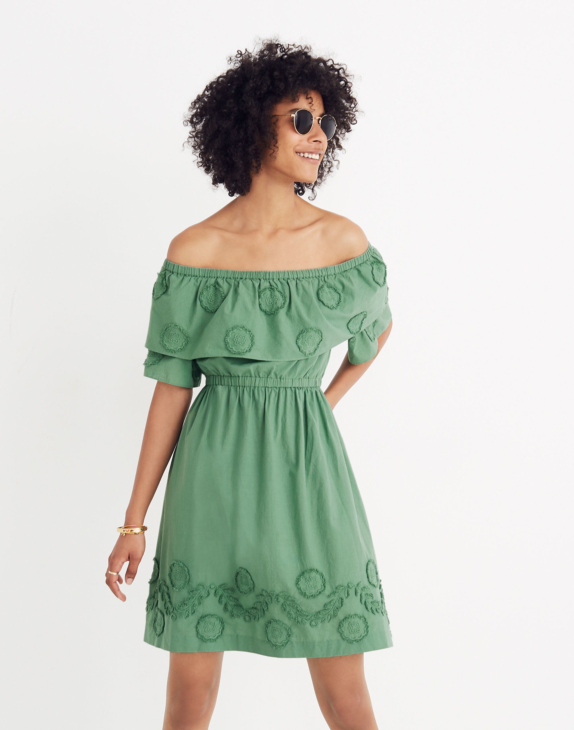 Appliqu&eacute;d Off-the-Shoulder Dress