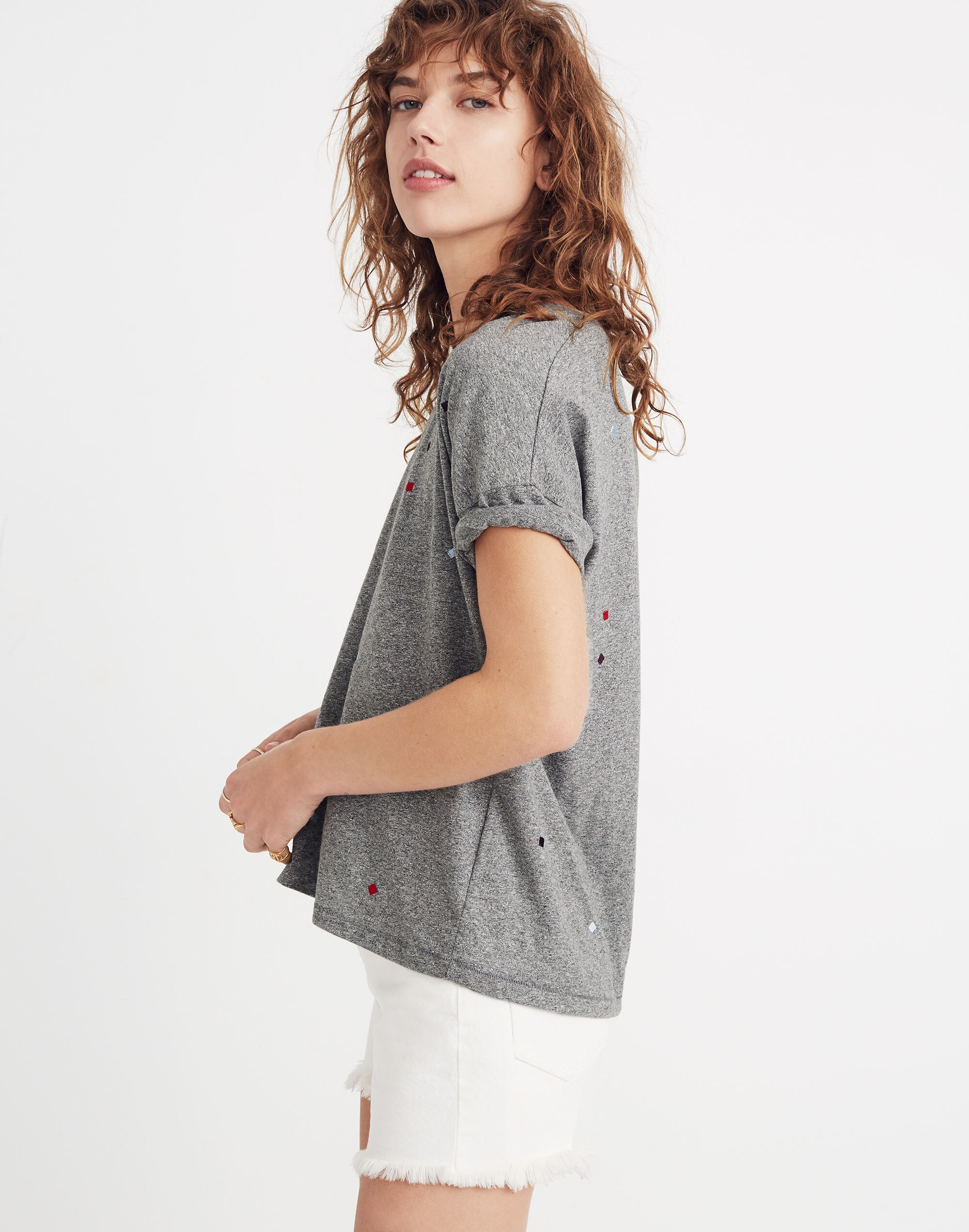 Embroidered U-Neck Tee