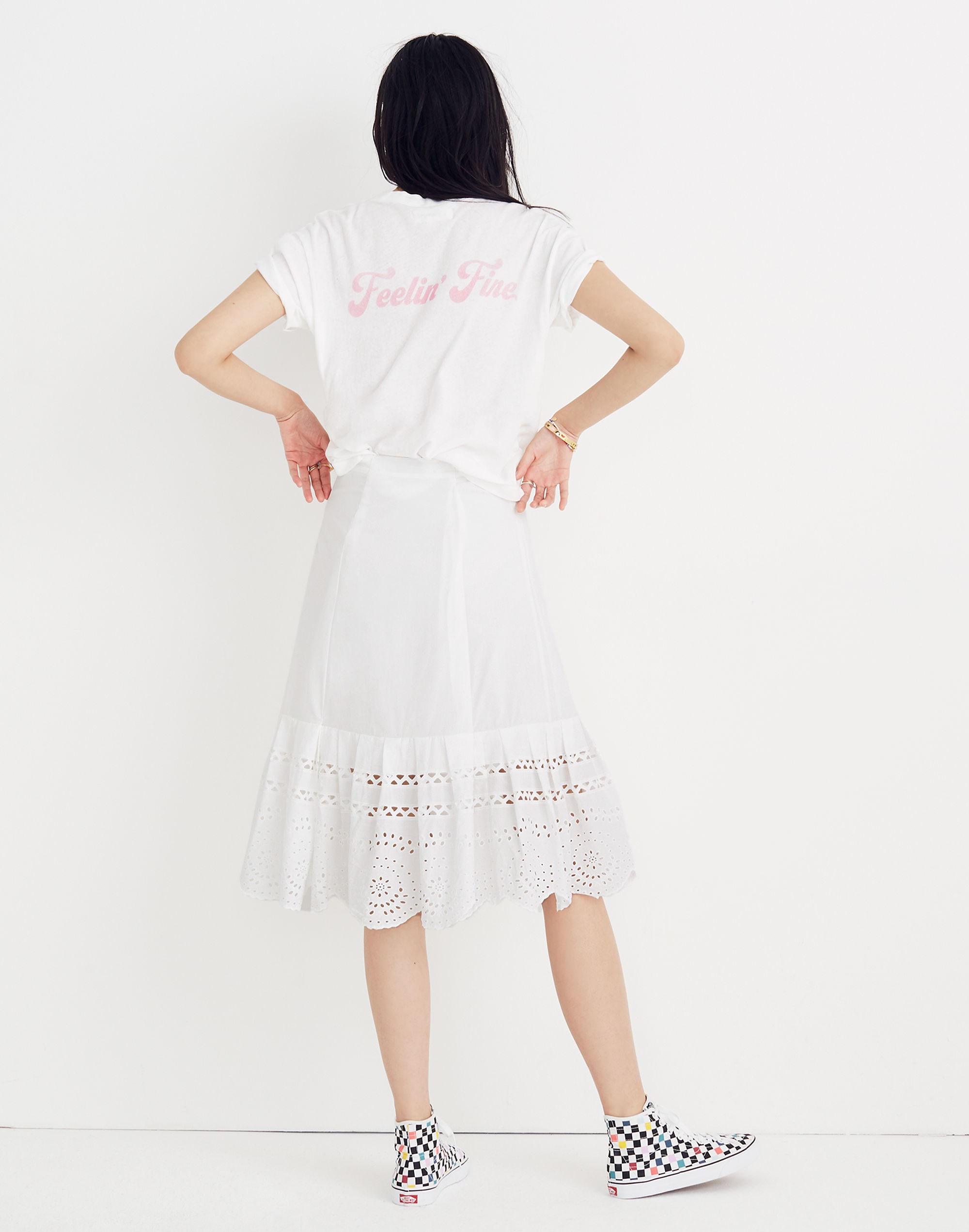 eyelet midi skirt