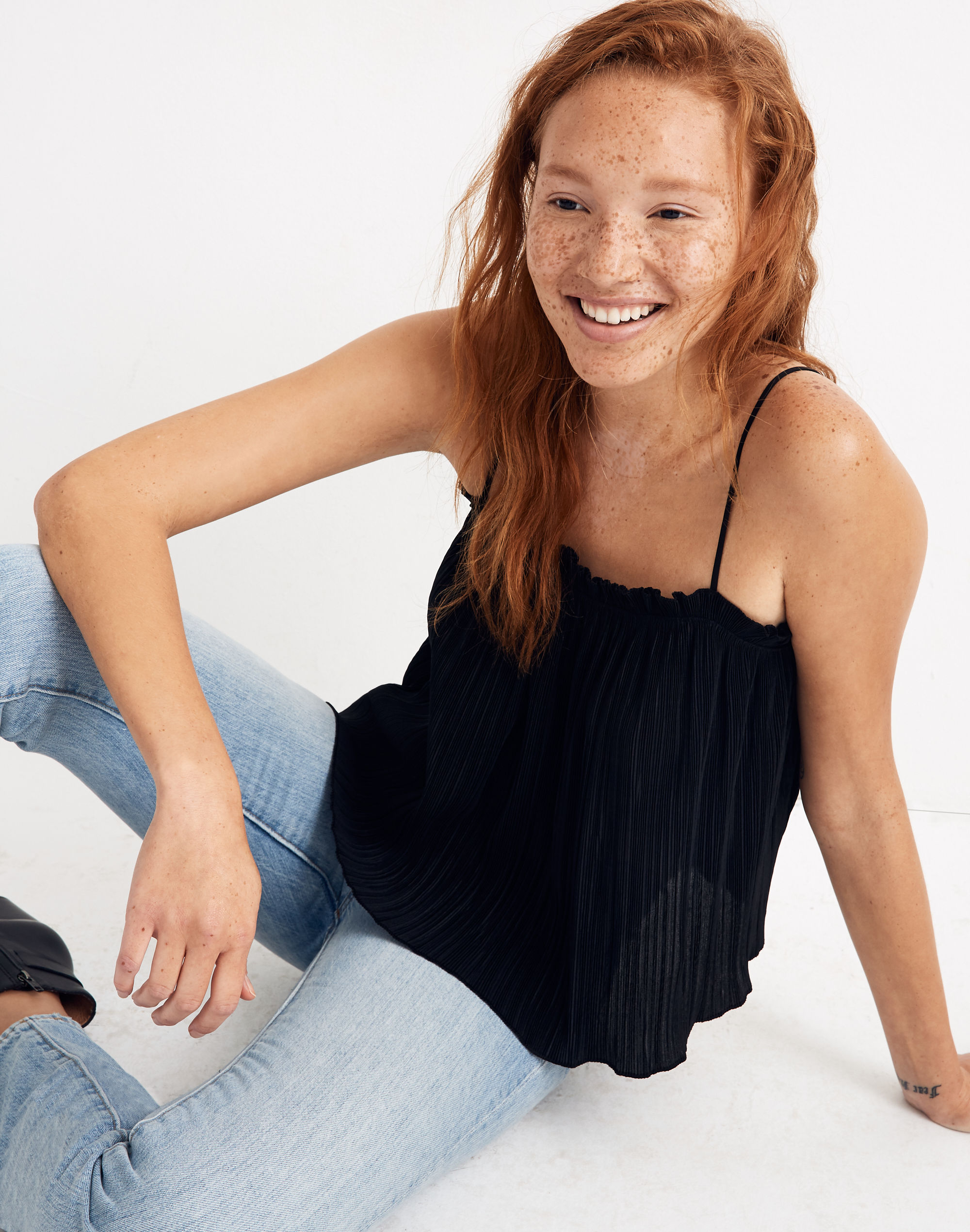 texture &amp; thread micropleat tank top