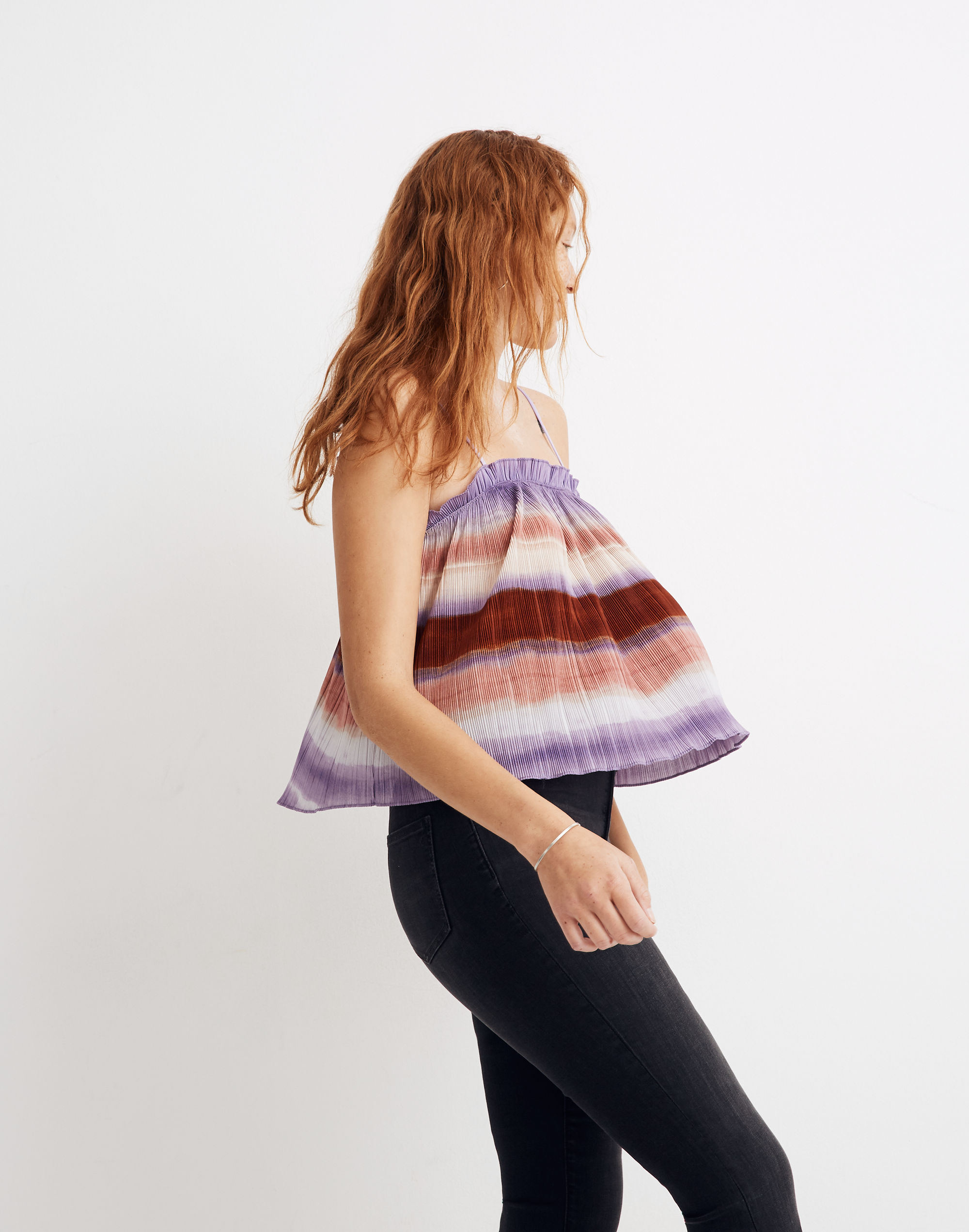 Texture &amp; Thread Micropleat Tank Top in Ombr&eacute; Rainbow