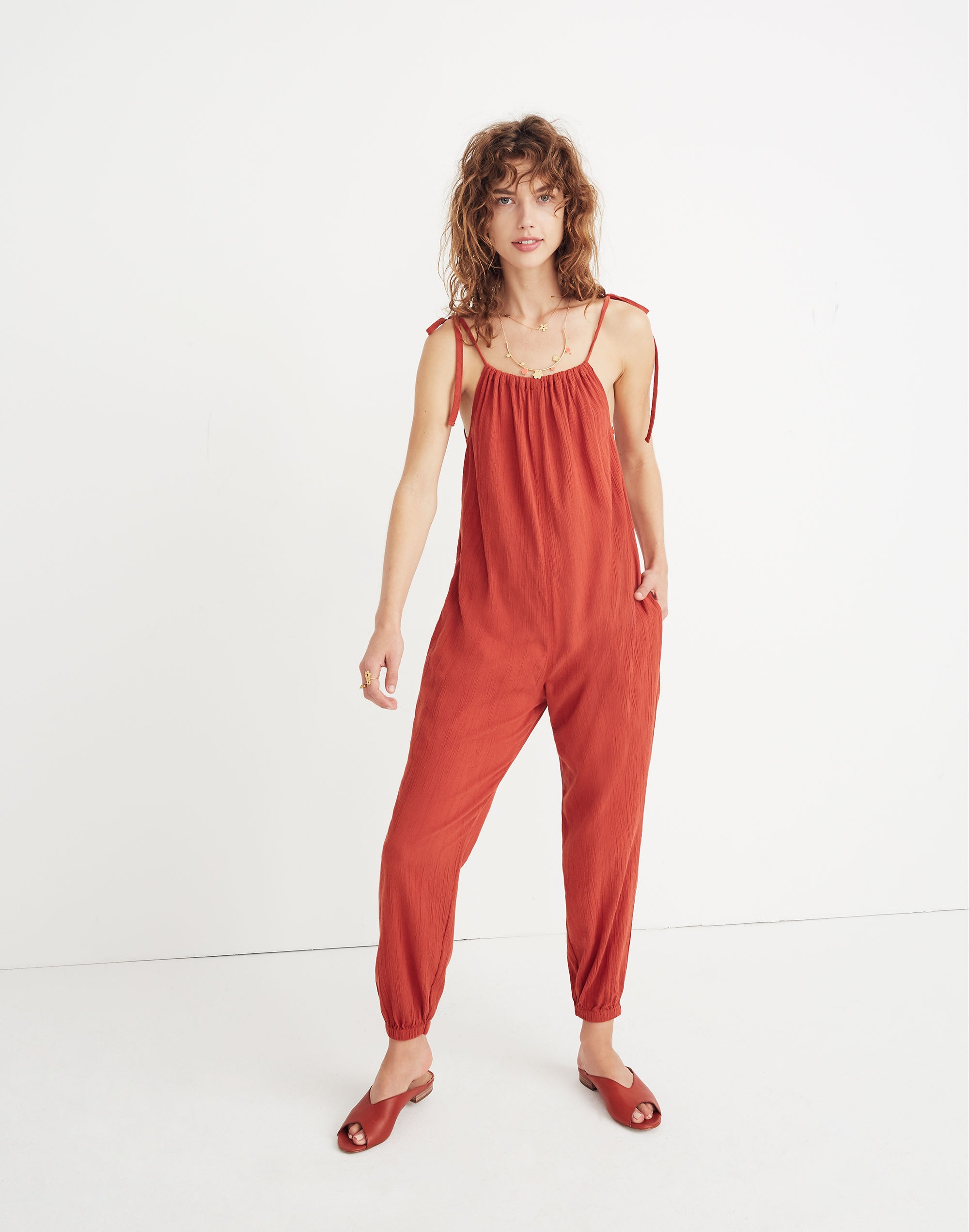 gauze tie-strap jumpsuit