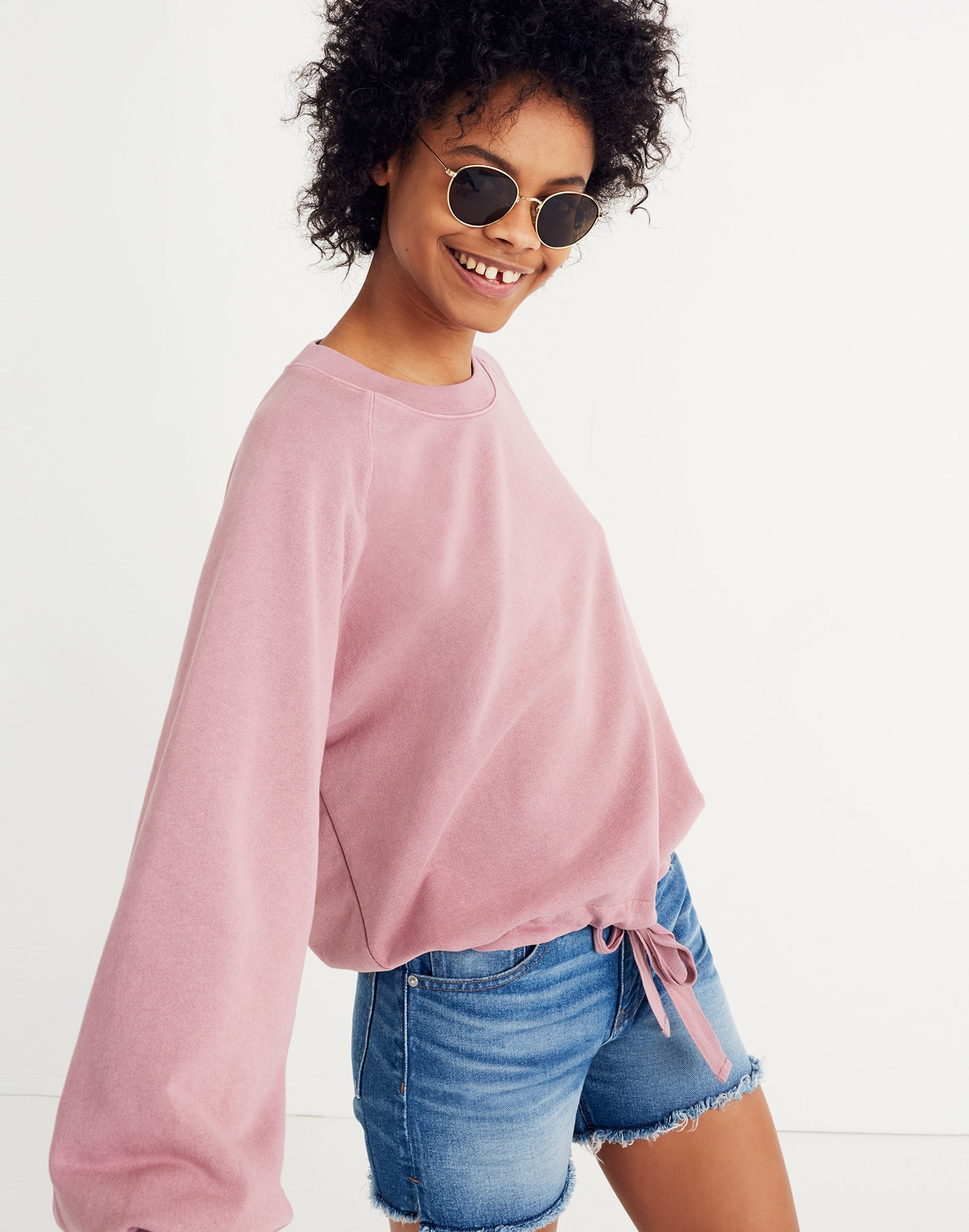 Bubble-Sleeve Drawstring Sweatshirt