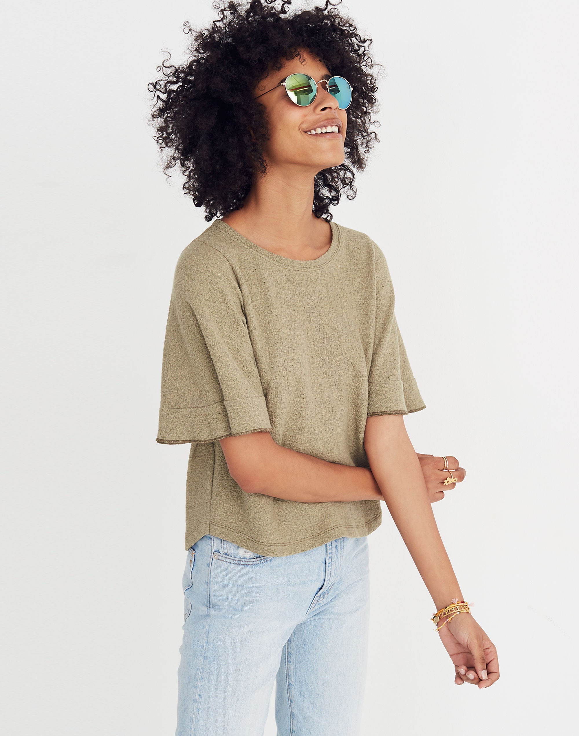 Texture &amp; Thread Flutter-Sleeve Top
