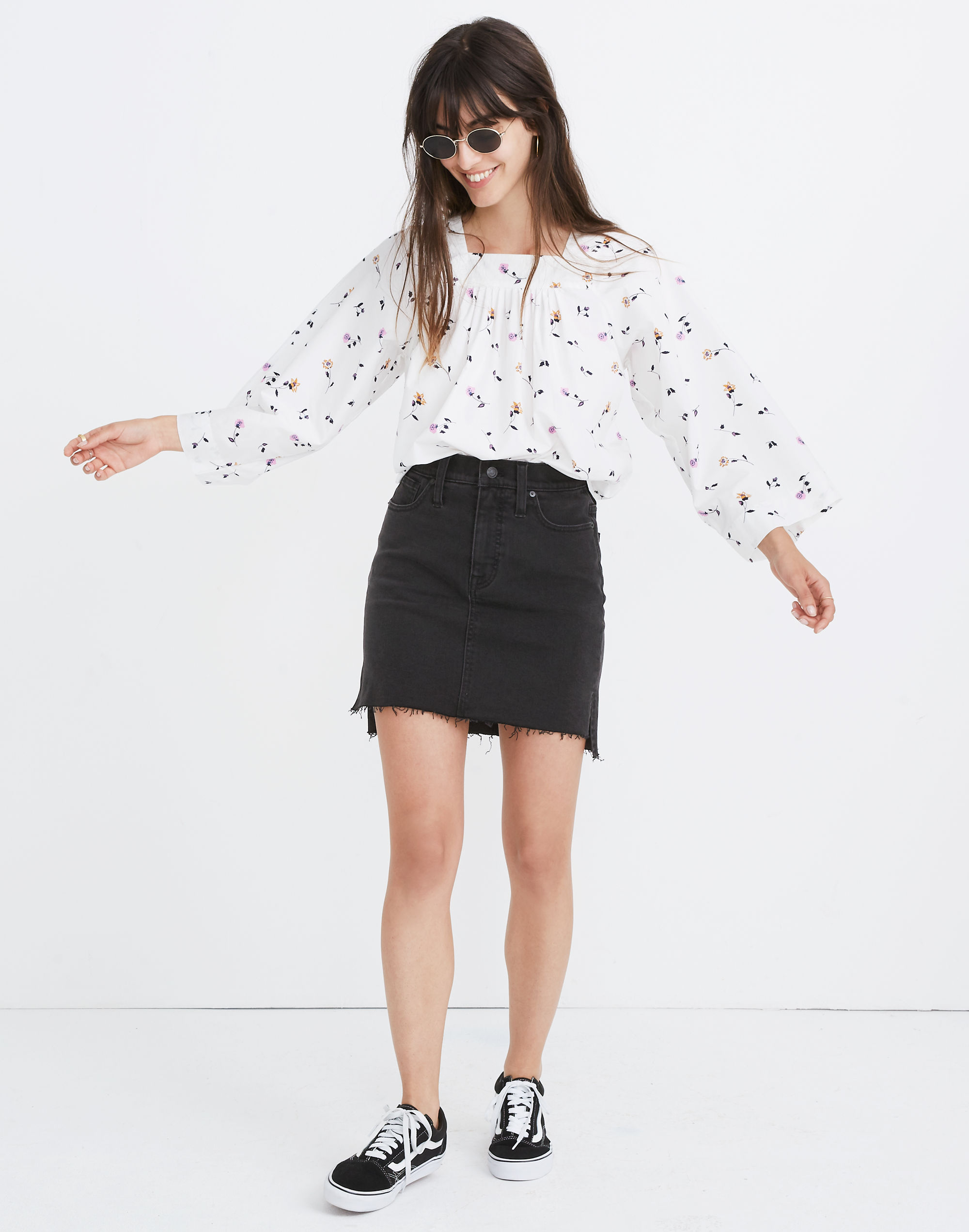 Stretch Denim Straight Mini Skirt in Lunar Wash: Step-Hem Edition