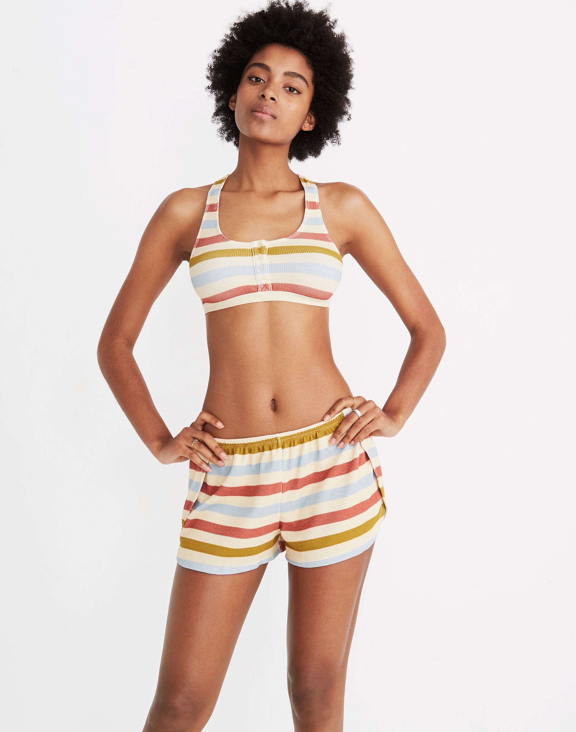 Waffle Knit Pajama Shorts in Hewitt Stripe