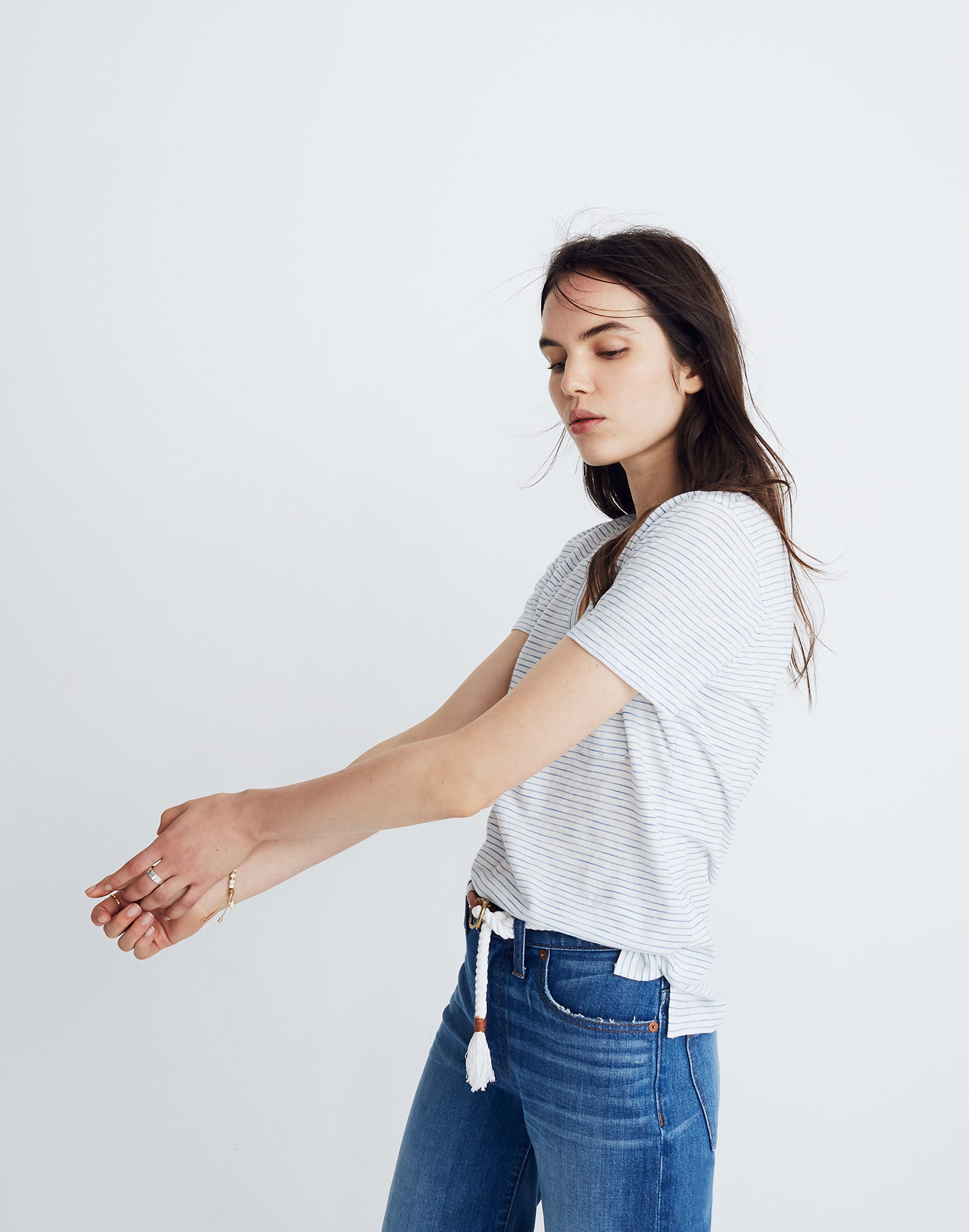 Whisper Cotton V-Neck Pocket Tee in Gwen Stripe