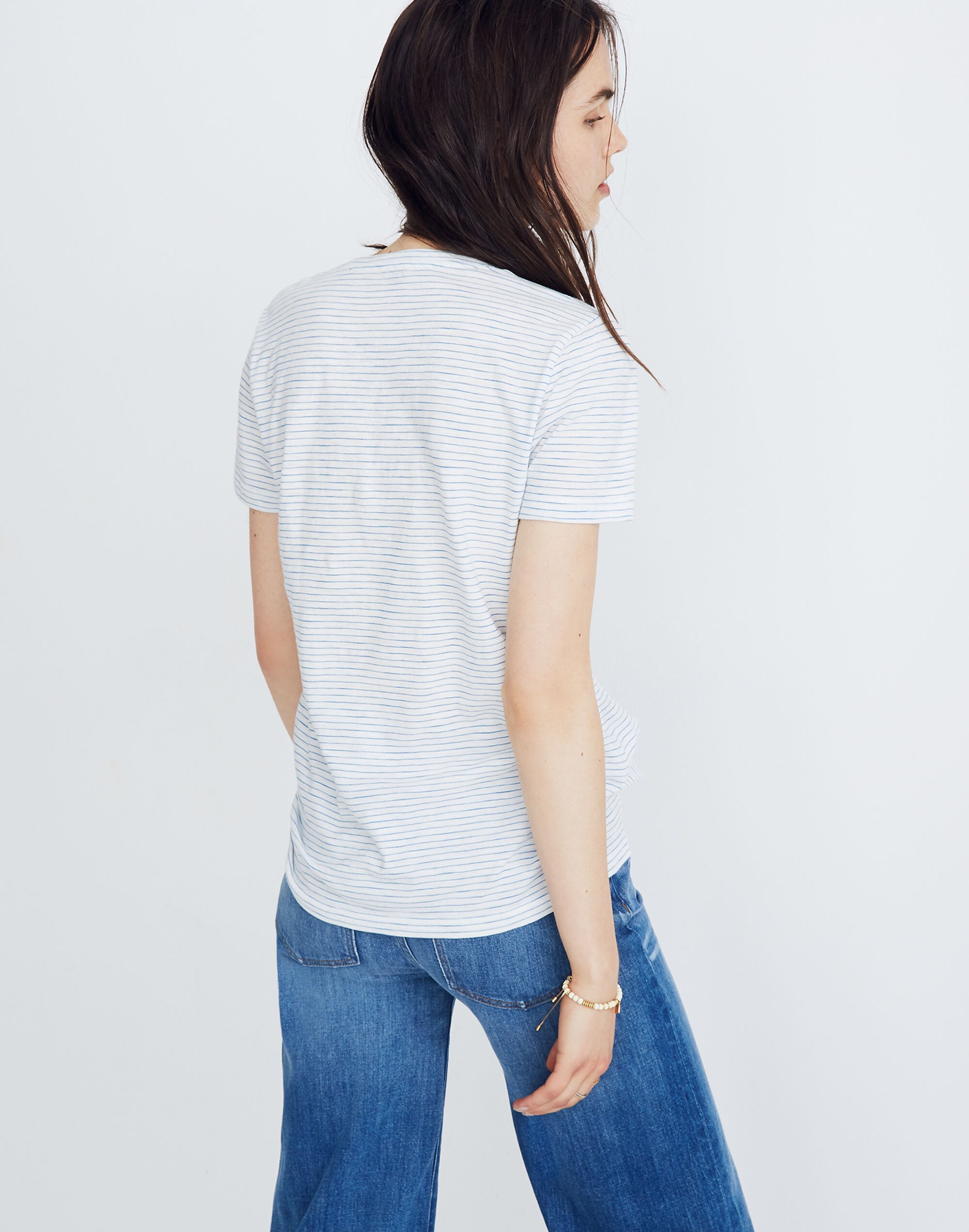 Whisper Cotton V-Neck Pocket Tee in Gwen Stripe