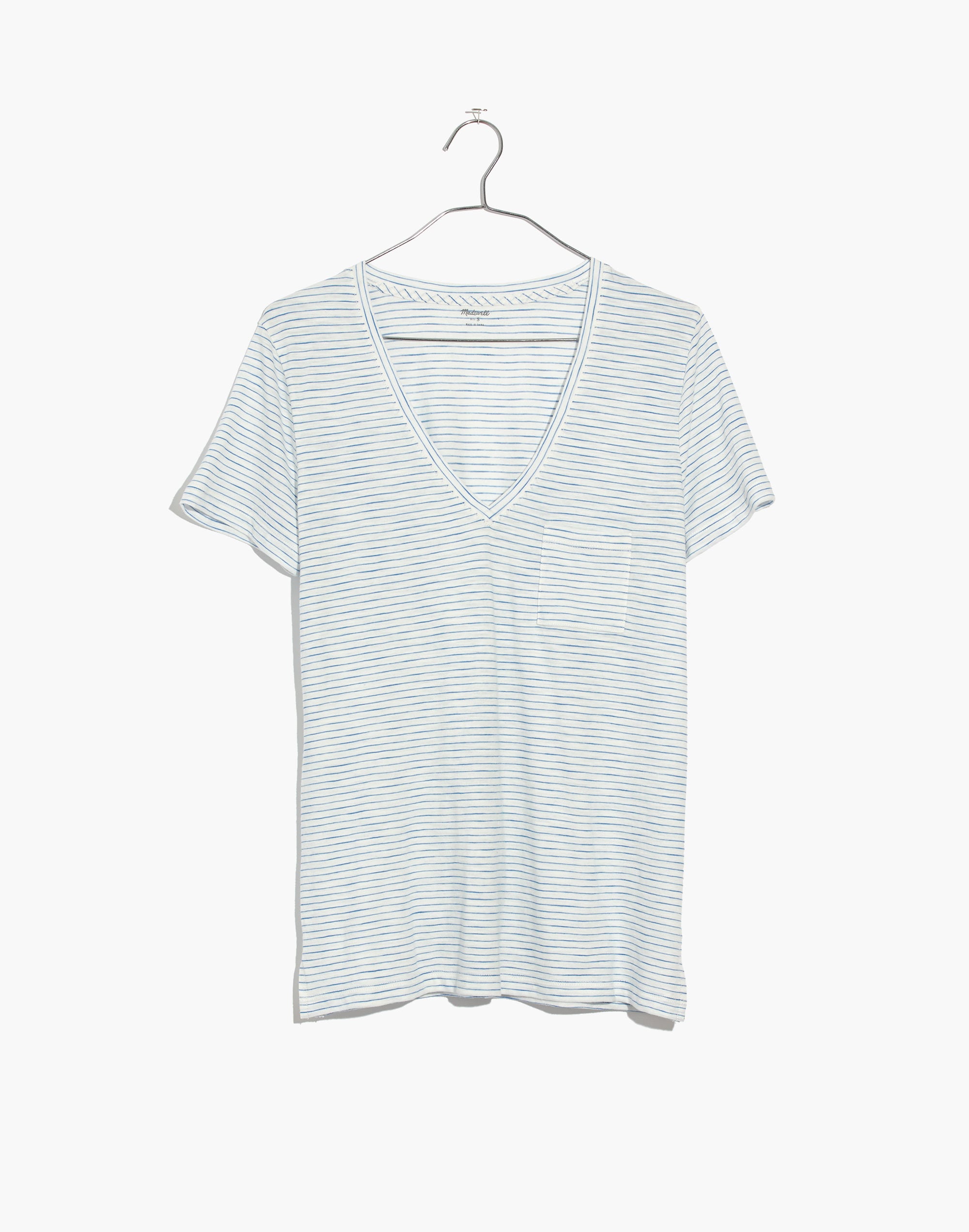 Whisper Cotton V-Neck Pocket Tee in Gwen Stripe