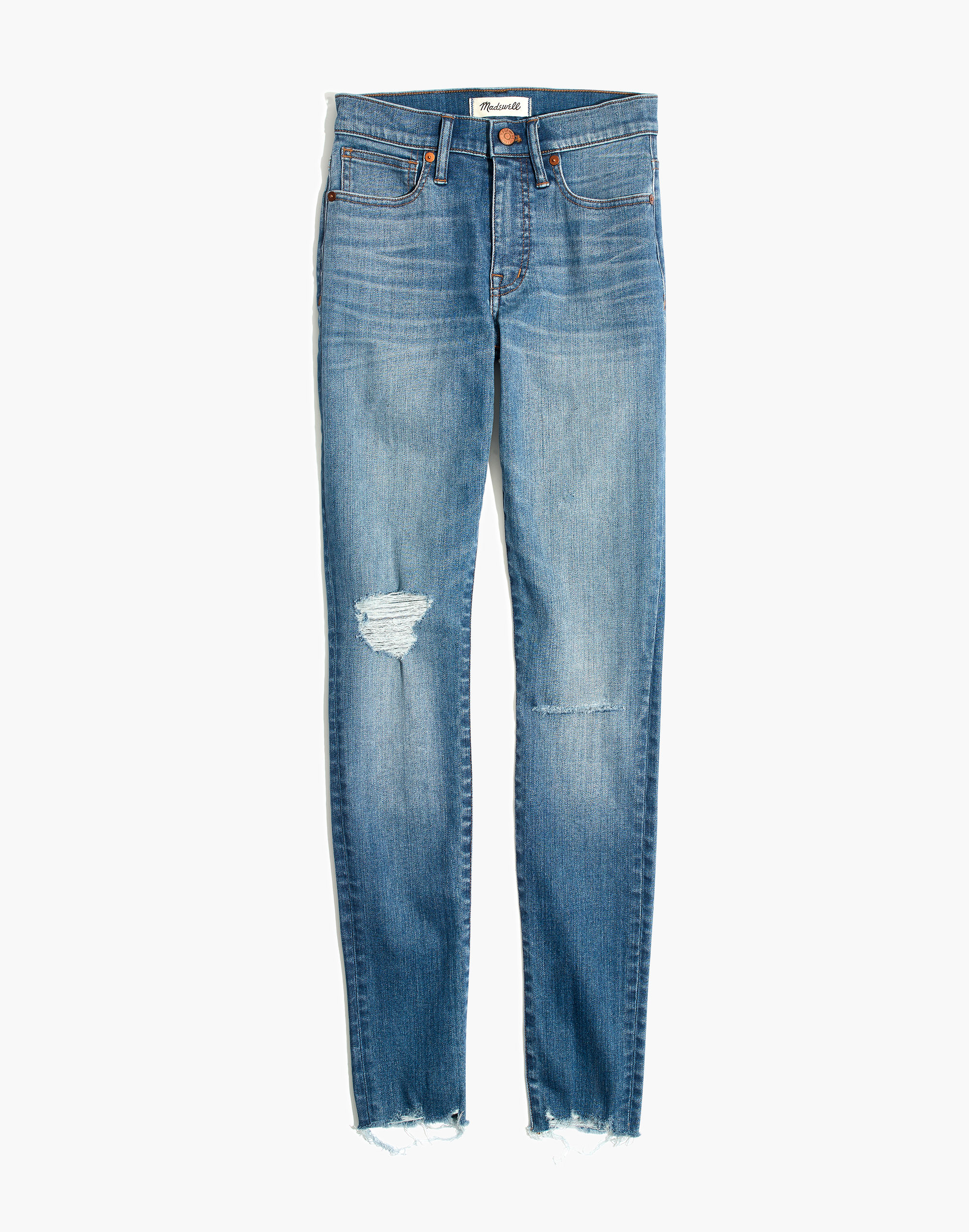 9" Mid-Rise Skinny Jeans in Frankie Wash: Torn-Knee Edition