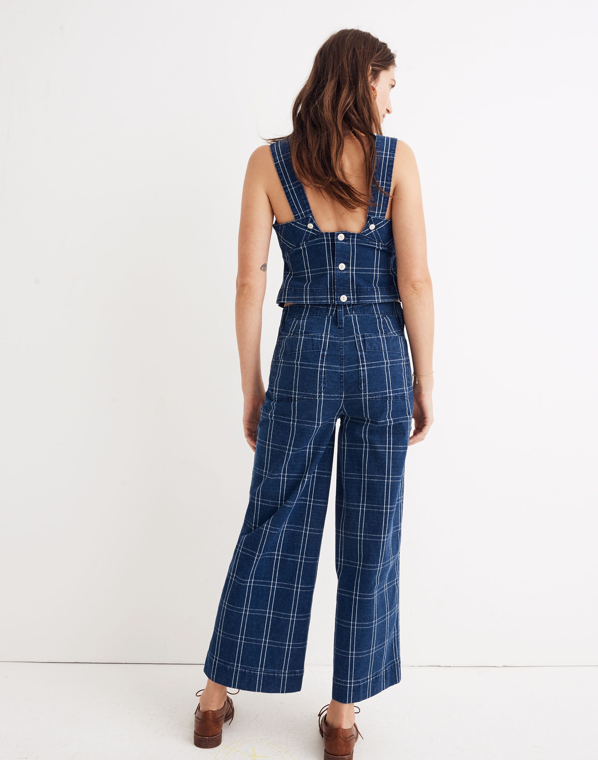 Emmett Wide-Leg Crop Pants in Indigo Check