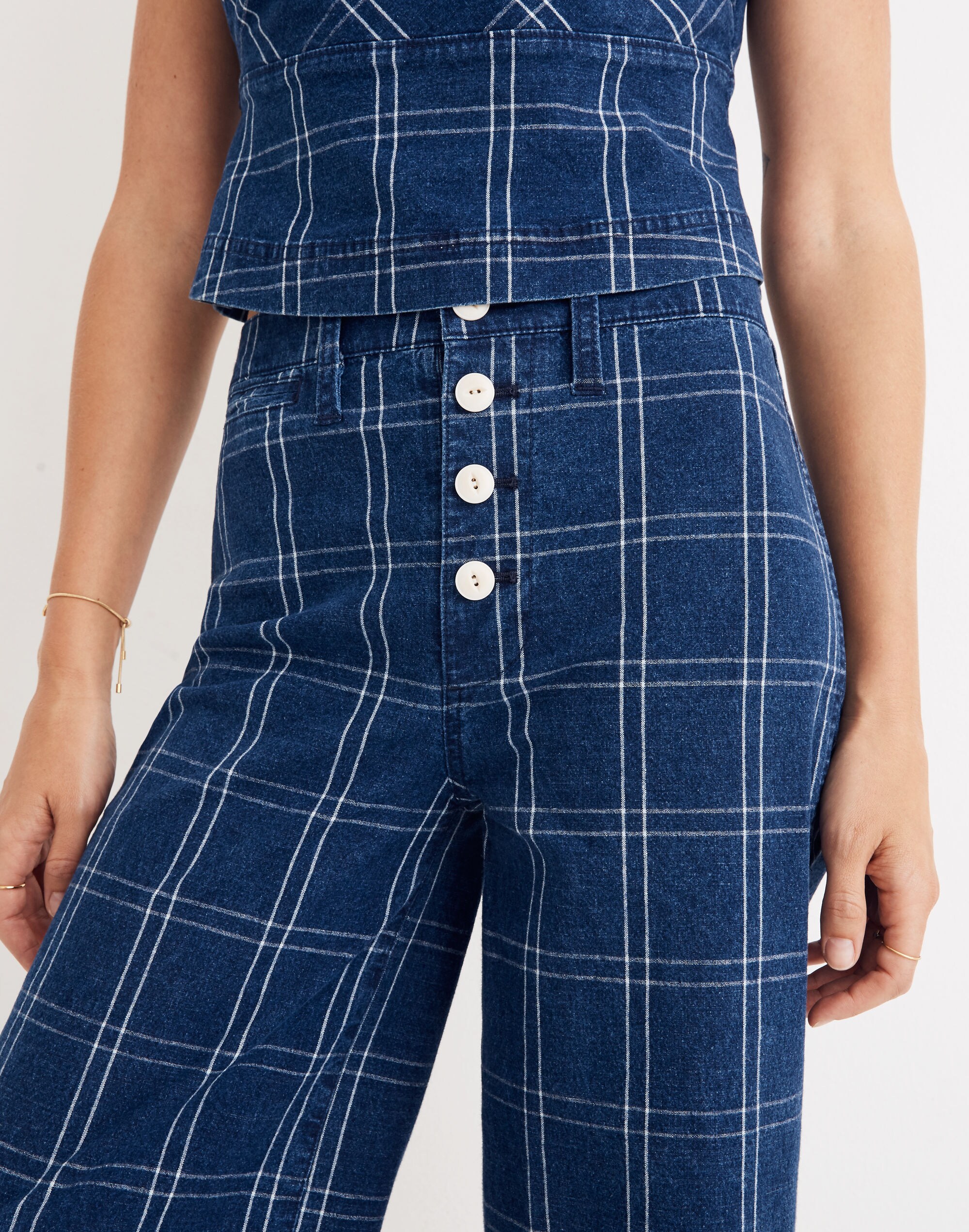 Emmett Wide-Leg Crop Pants in Indigo Check