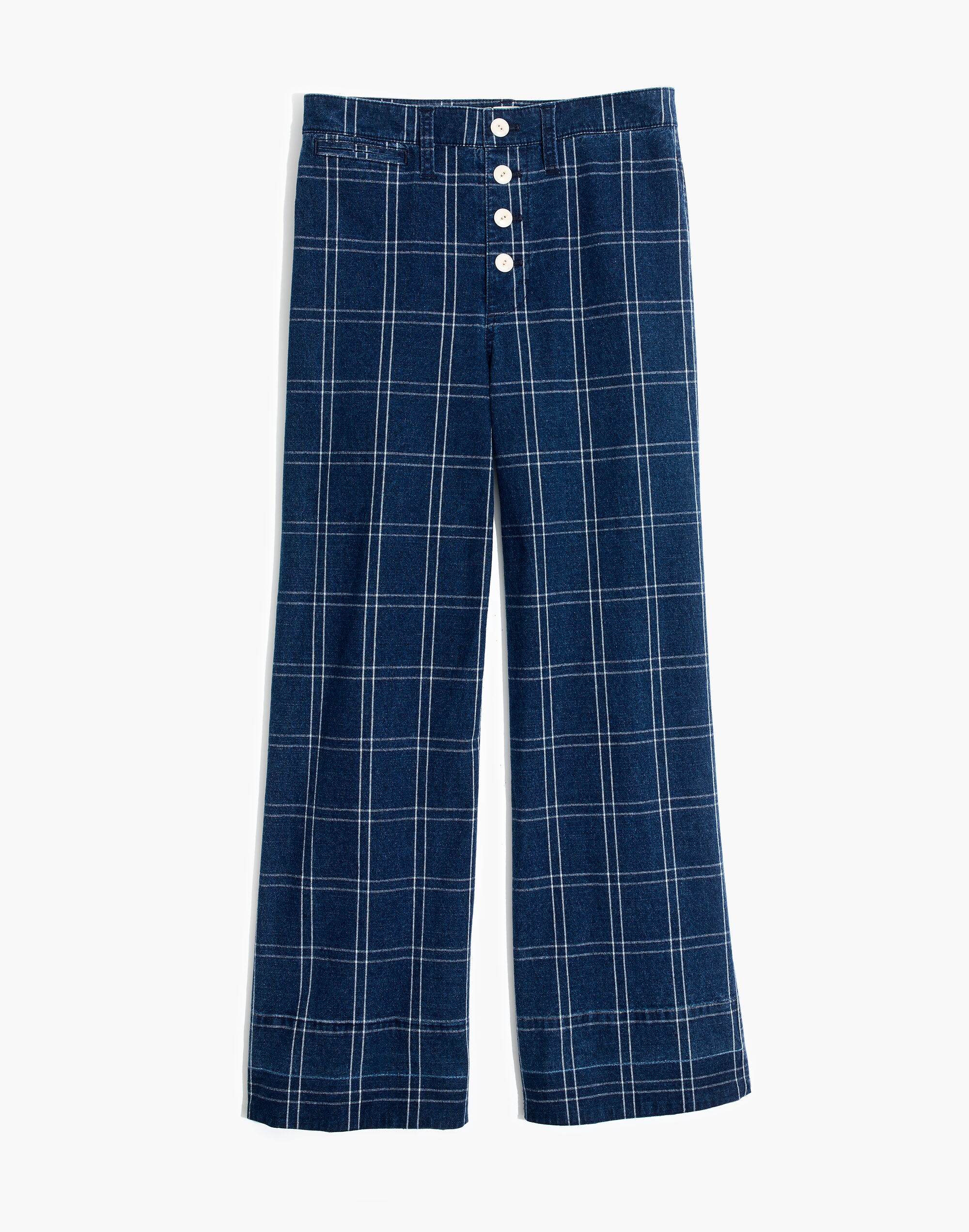 Emmett Wide-Leg Crop Pants in Indigo Check