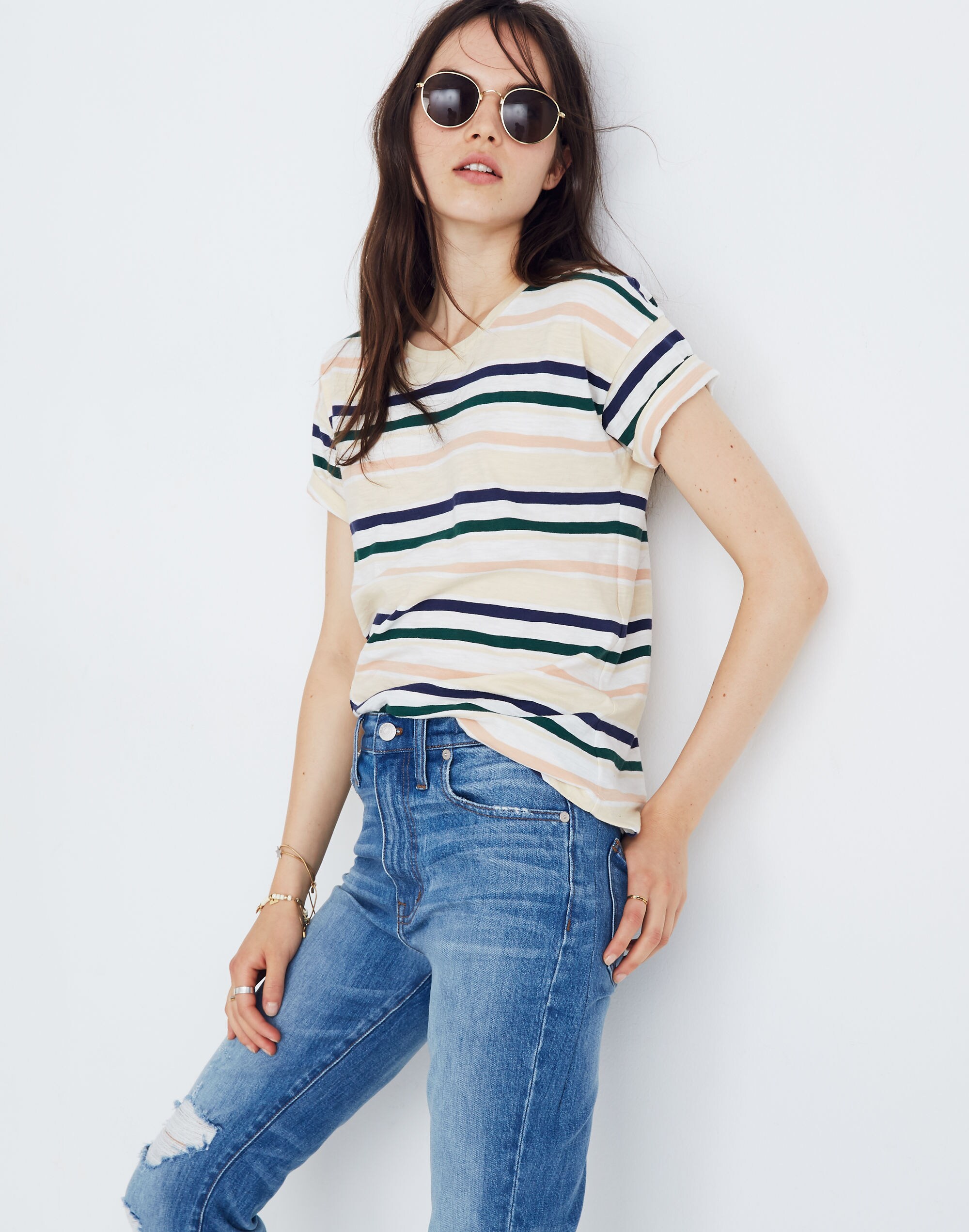 Whisper Cotton Crewneck Tee in Carlsbad Stripe