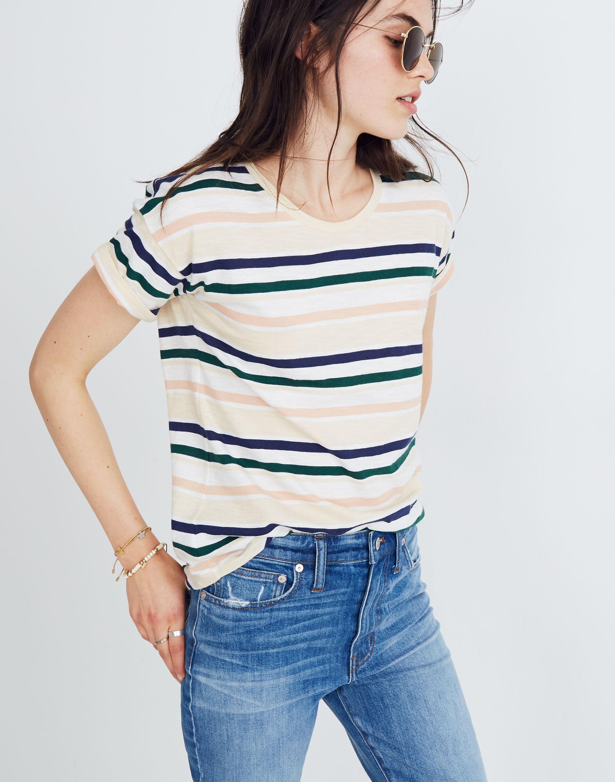 Whisper Cotton Crewneck Tee in Carlsbad Stripe