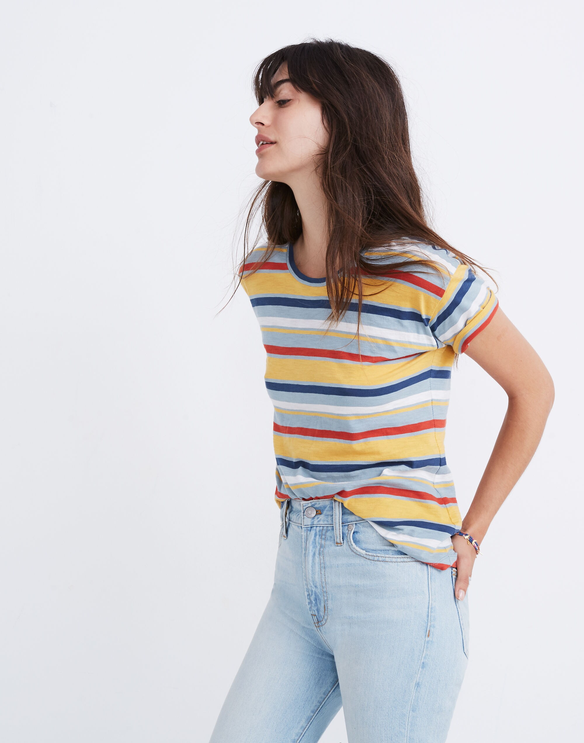 Whisper Cotton Crewneck Tee in Carlsbad Stripe