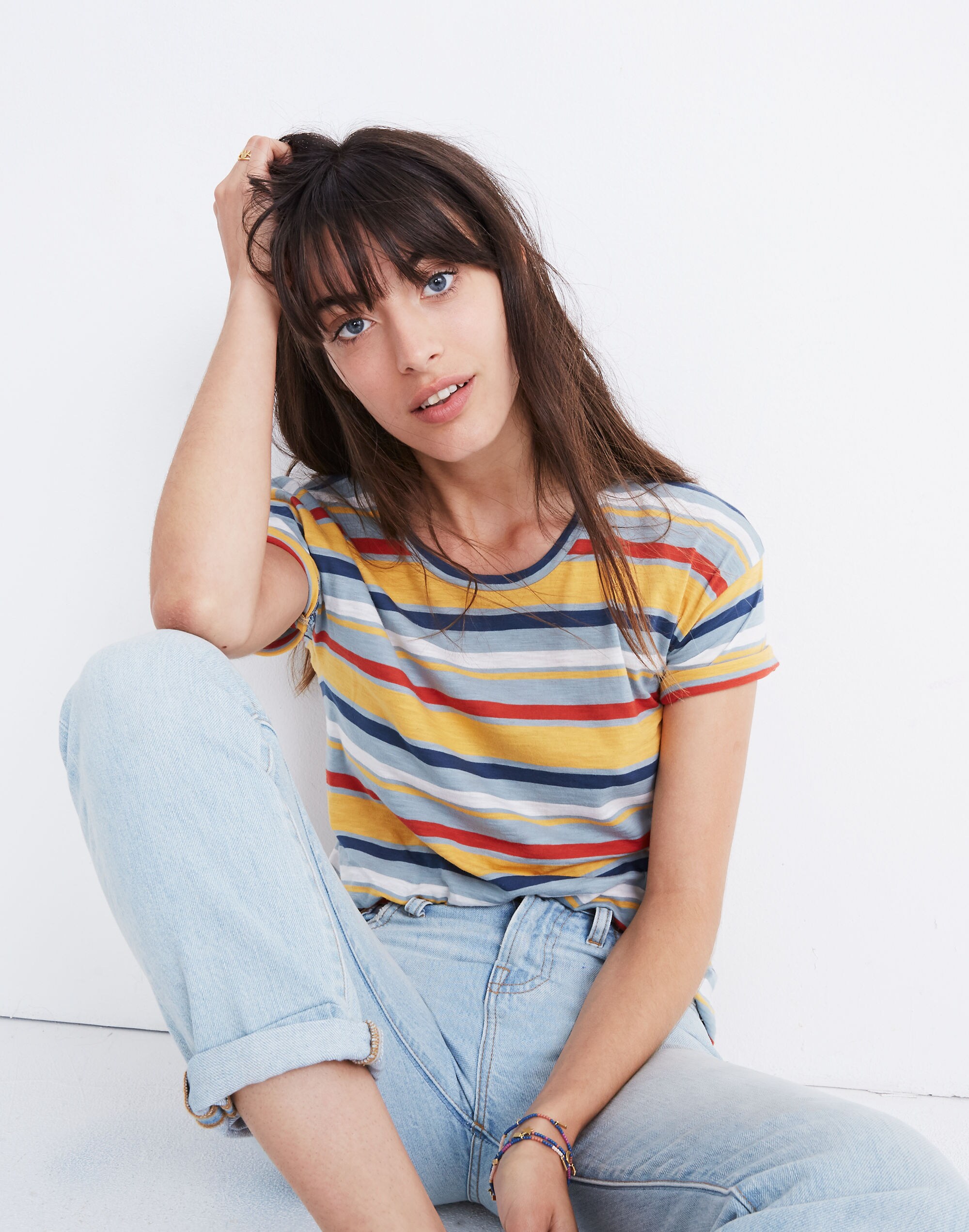 Whisper Cotton Crewneck Tee in Carlsbad Stripe